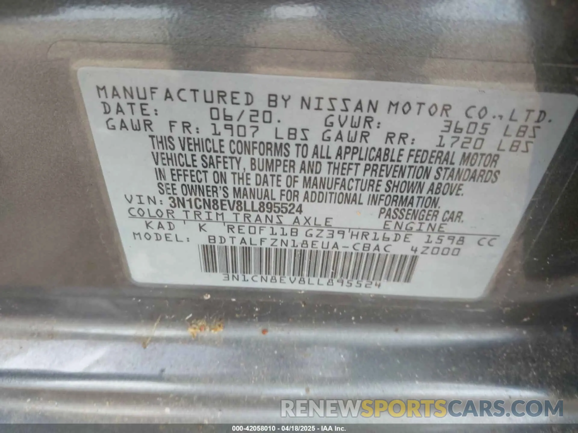9 Photograph of a damaged car 3N1CN8EV8LL895524 NISSAN VERSA 2020