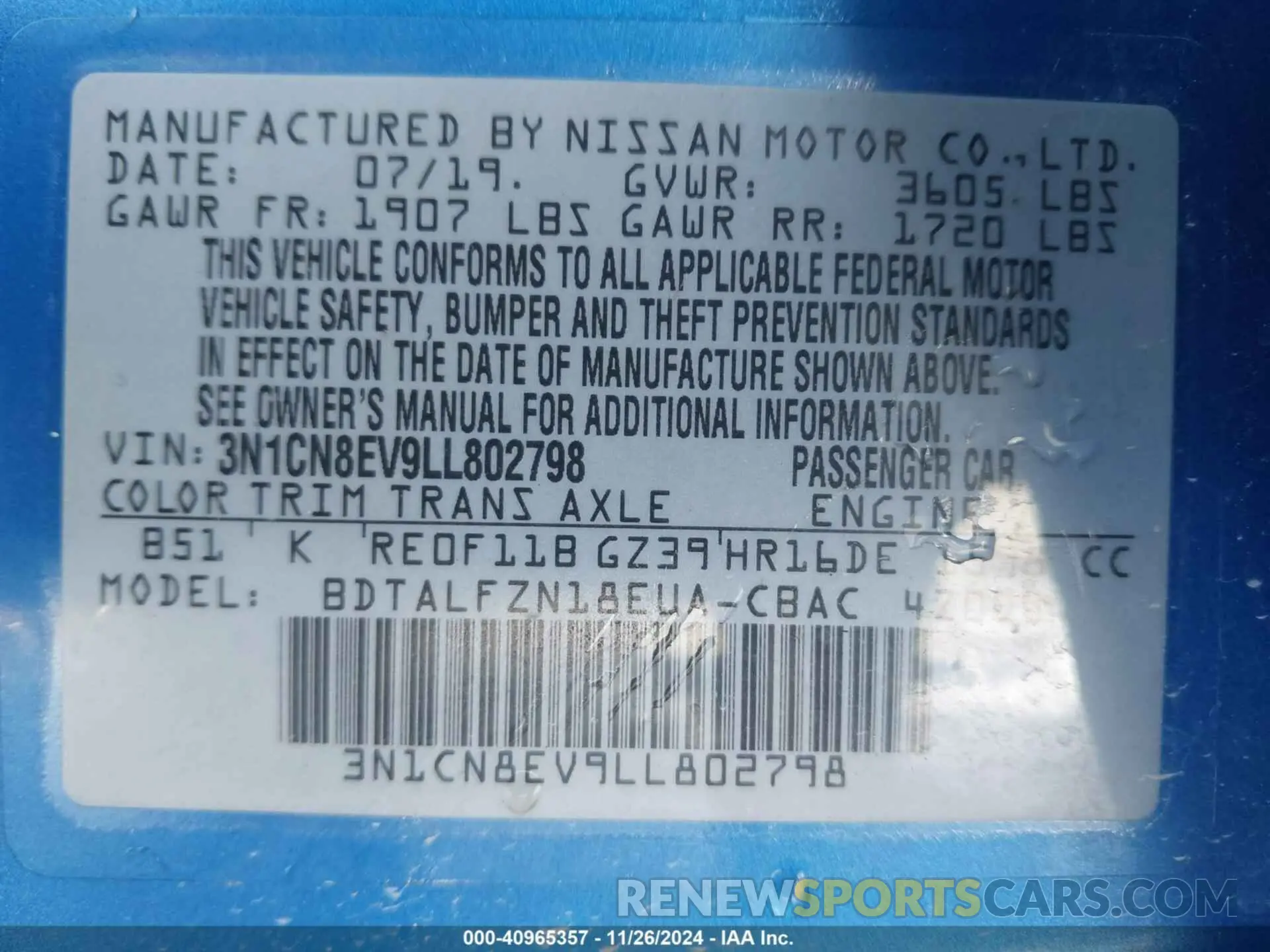 9 Photograph of a damaged car 3N1CN8EV9LL802798 NISSAN VERSA 2020
