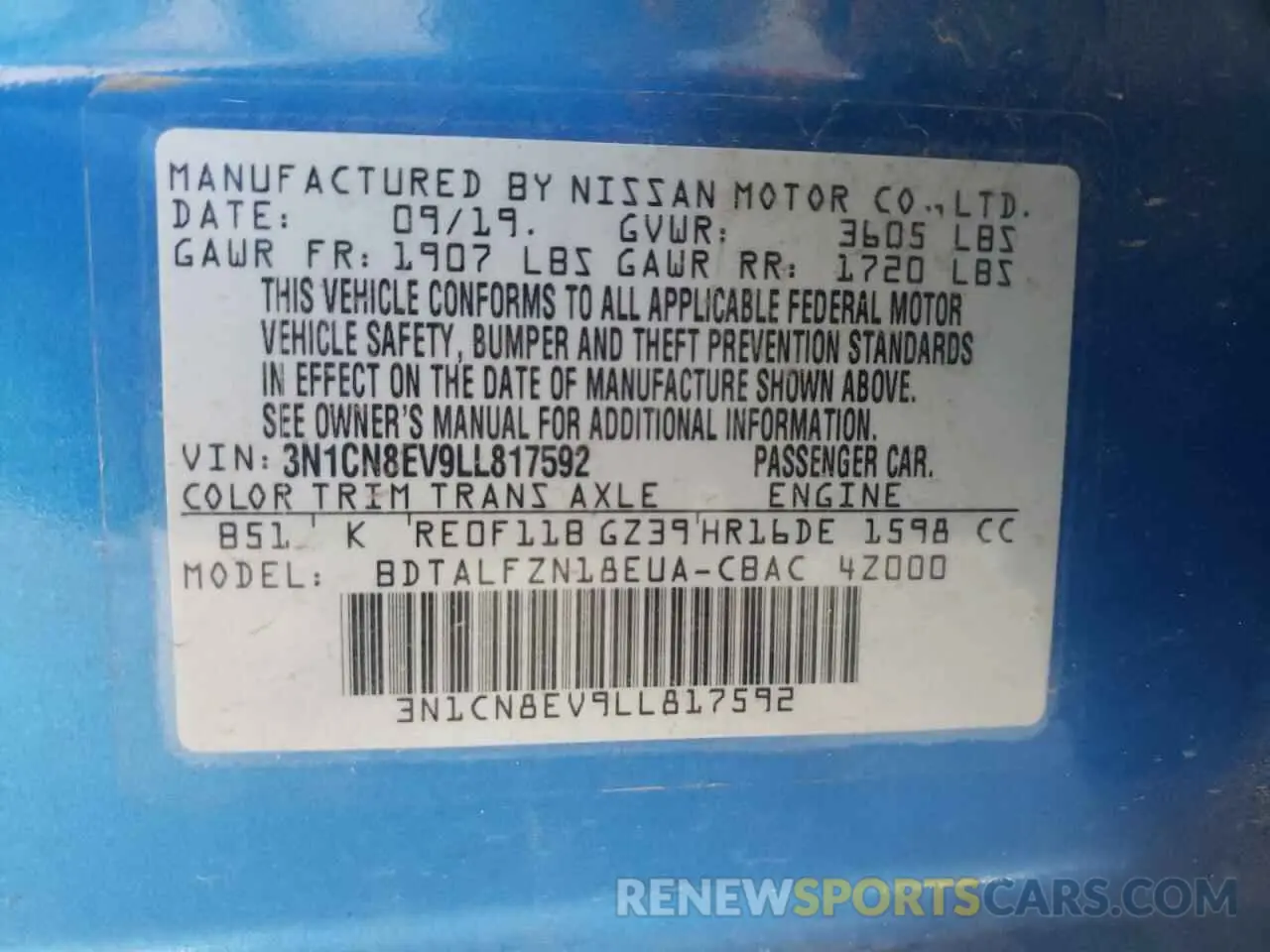 12 Photograph of a damaged car 3N1CN8EV9LL817592 NISSAN VERSA 2020