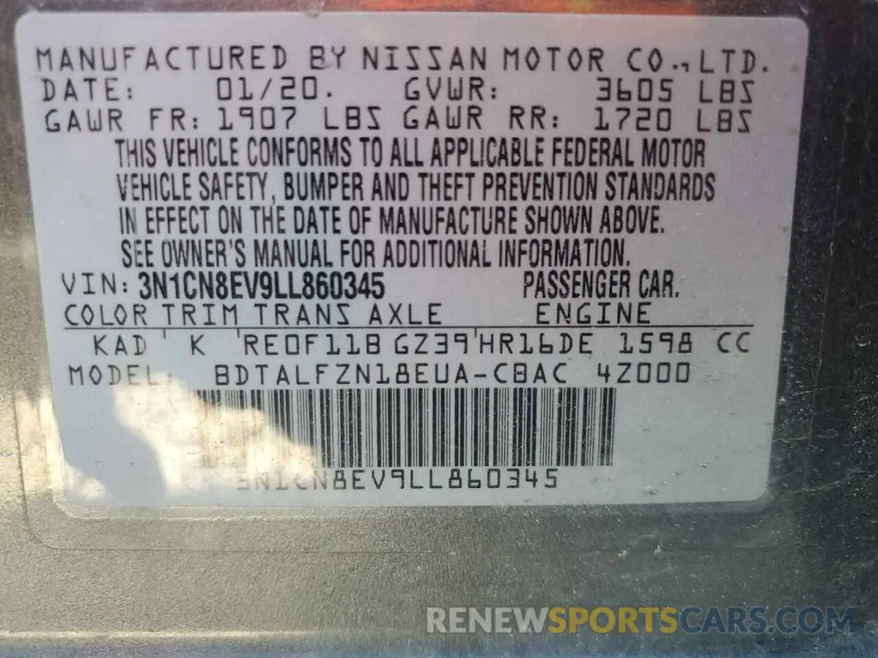 14 Photograph of a damaged car 3N1CN8EV9LL860345 NISSAN VERSA 2020