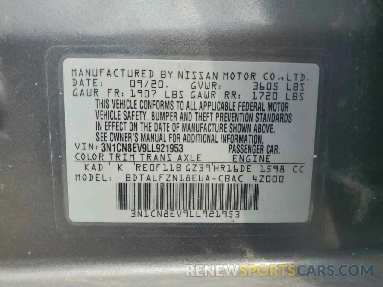 12 Photograph of a damaged car 3N1CN8EV9LL921953 NISSAN VERSA 2020