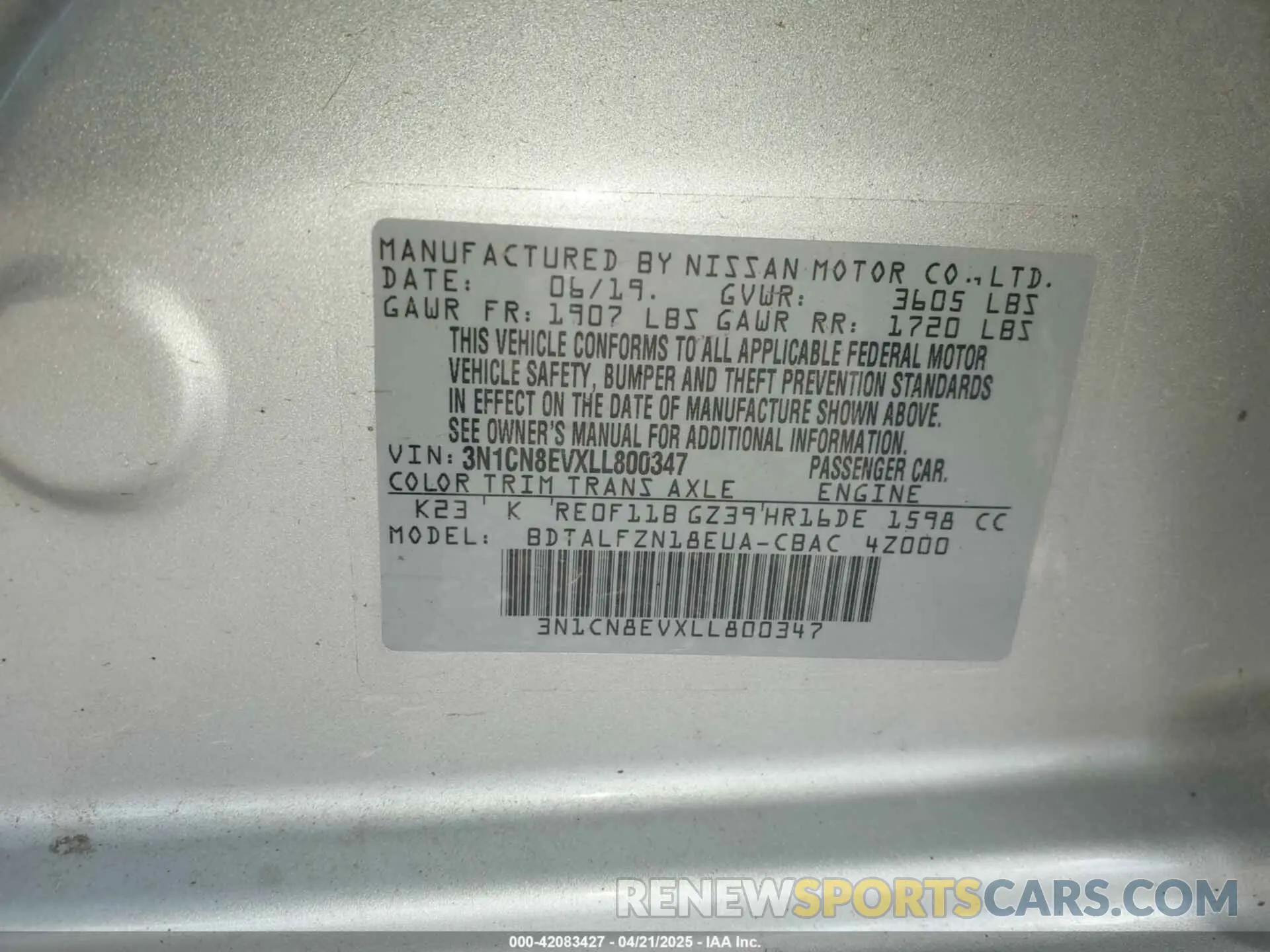 9 Photograph of a damaged car 3N1CN8EVXLL800347 NISSAN VERSA 2020