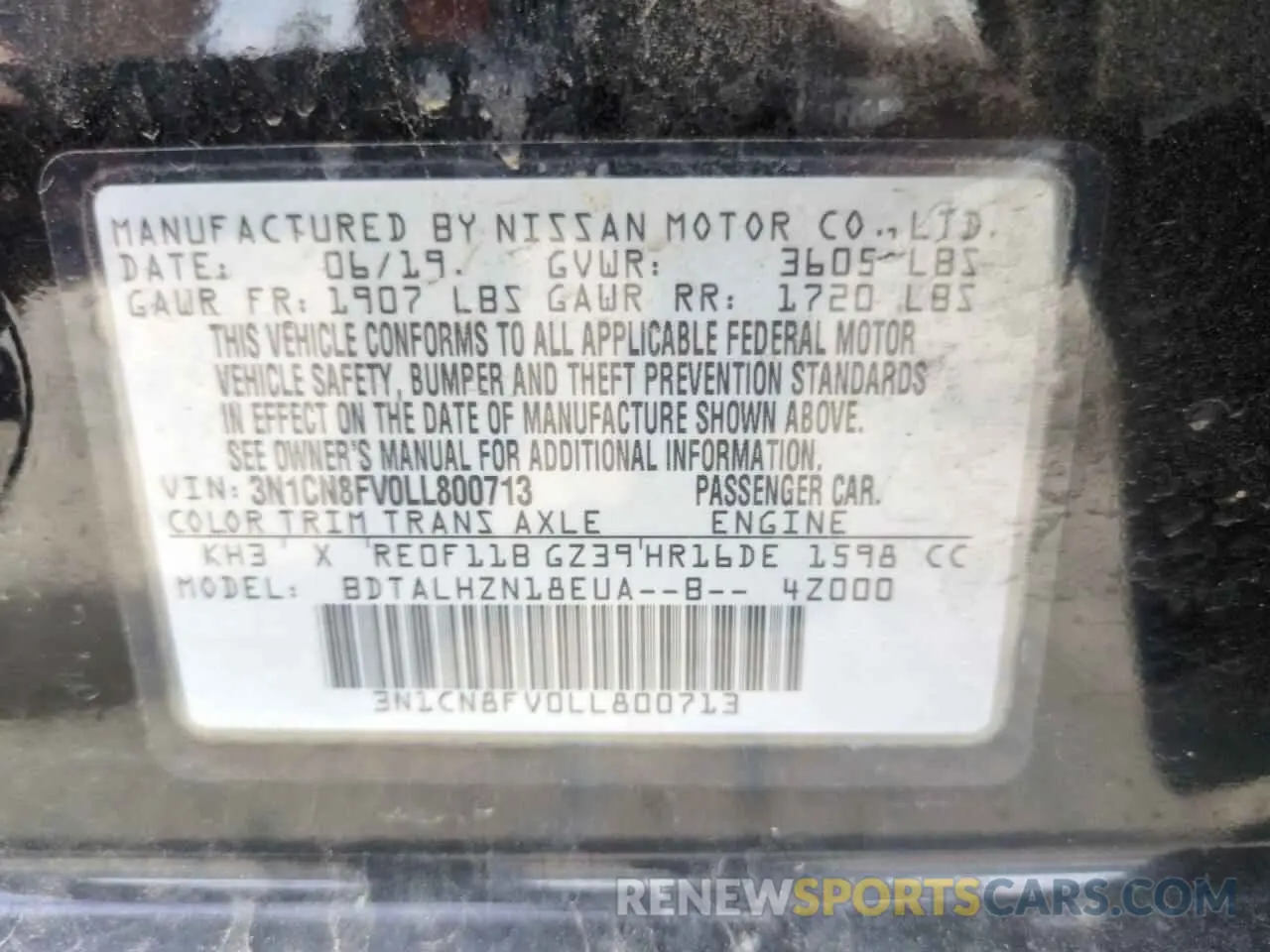 13 Photograph of a damaged car 3N1CN8FV0LL800713 NISSAN VERSA 2020