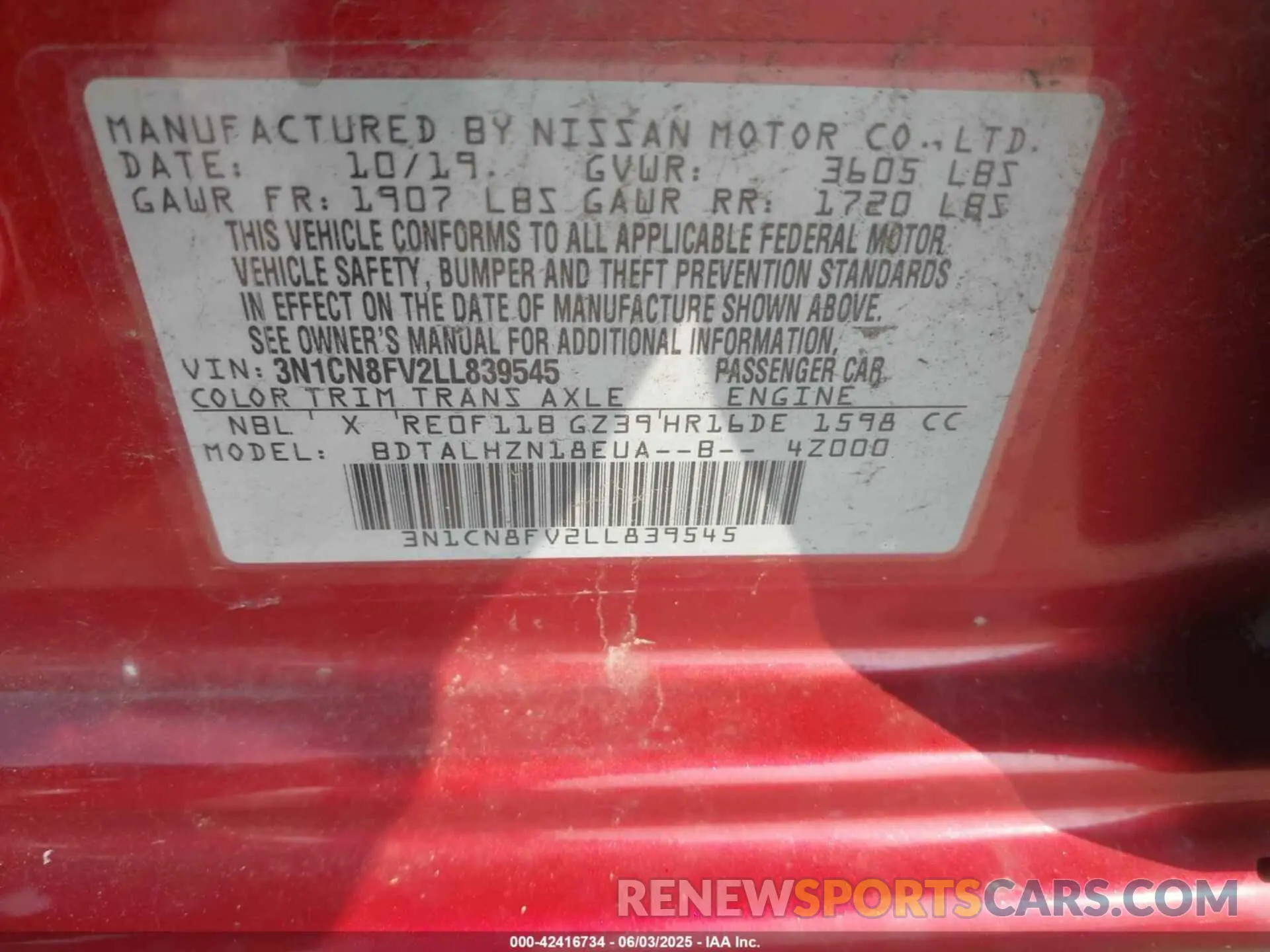 9 Photograph of a damaged car 3N1CN8FV2LL839545 NISSAN VERSA 2020