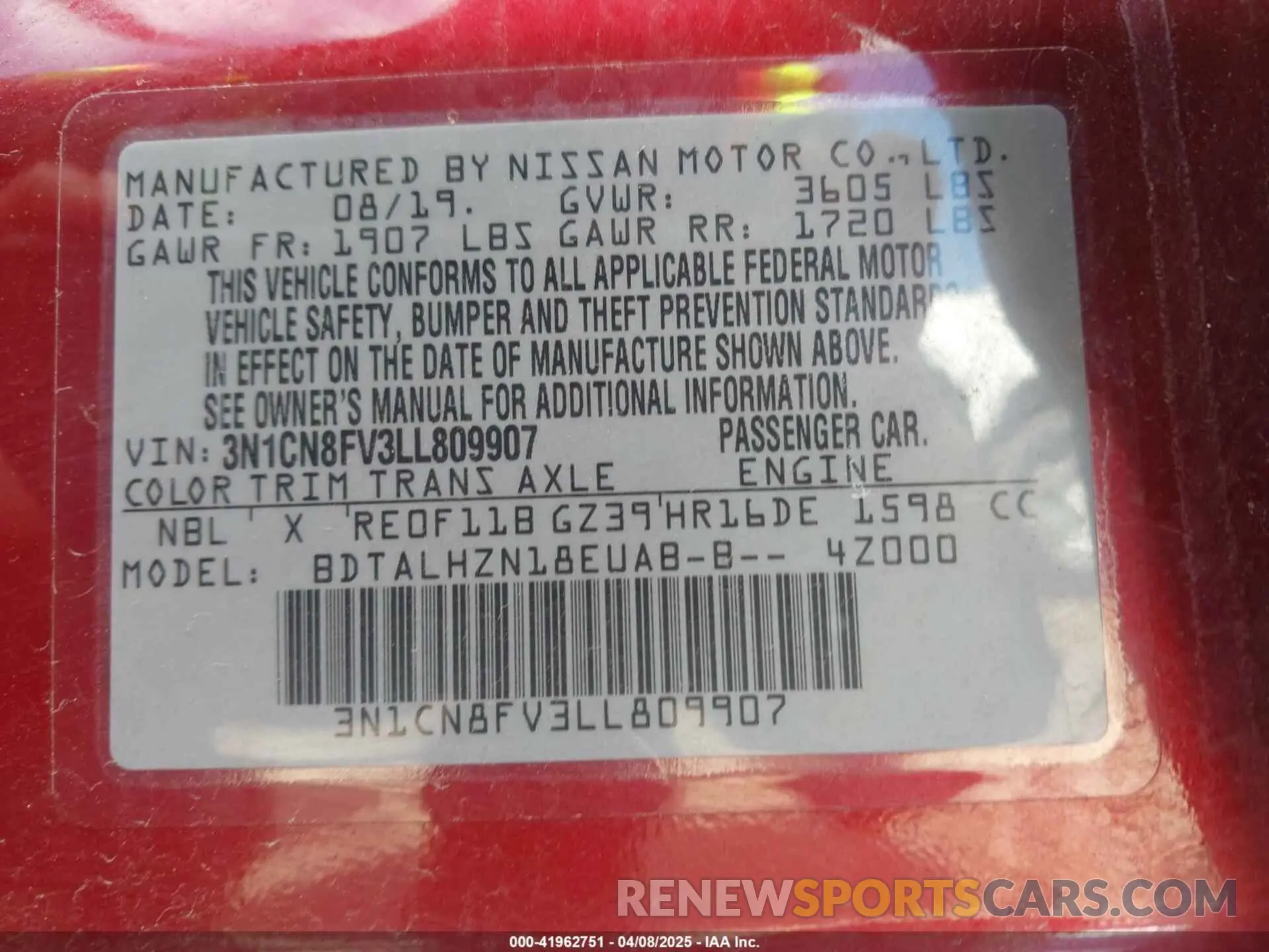 9 Photograph of a damaged car 3N1CN8FV3LL809907 NISSAN VERSA 2020