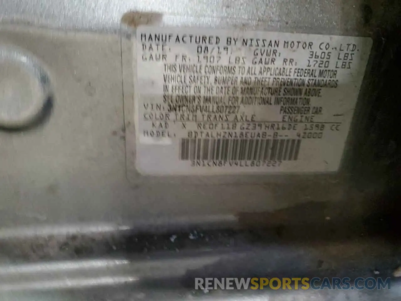 14 Photograph of a damaged car 3N1CN8FV4LL807227 NISSAN VERSA 2020