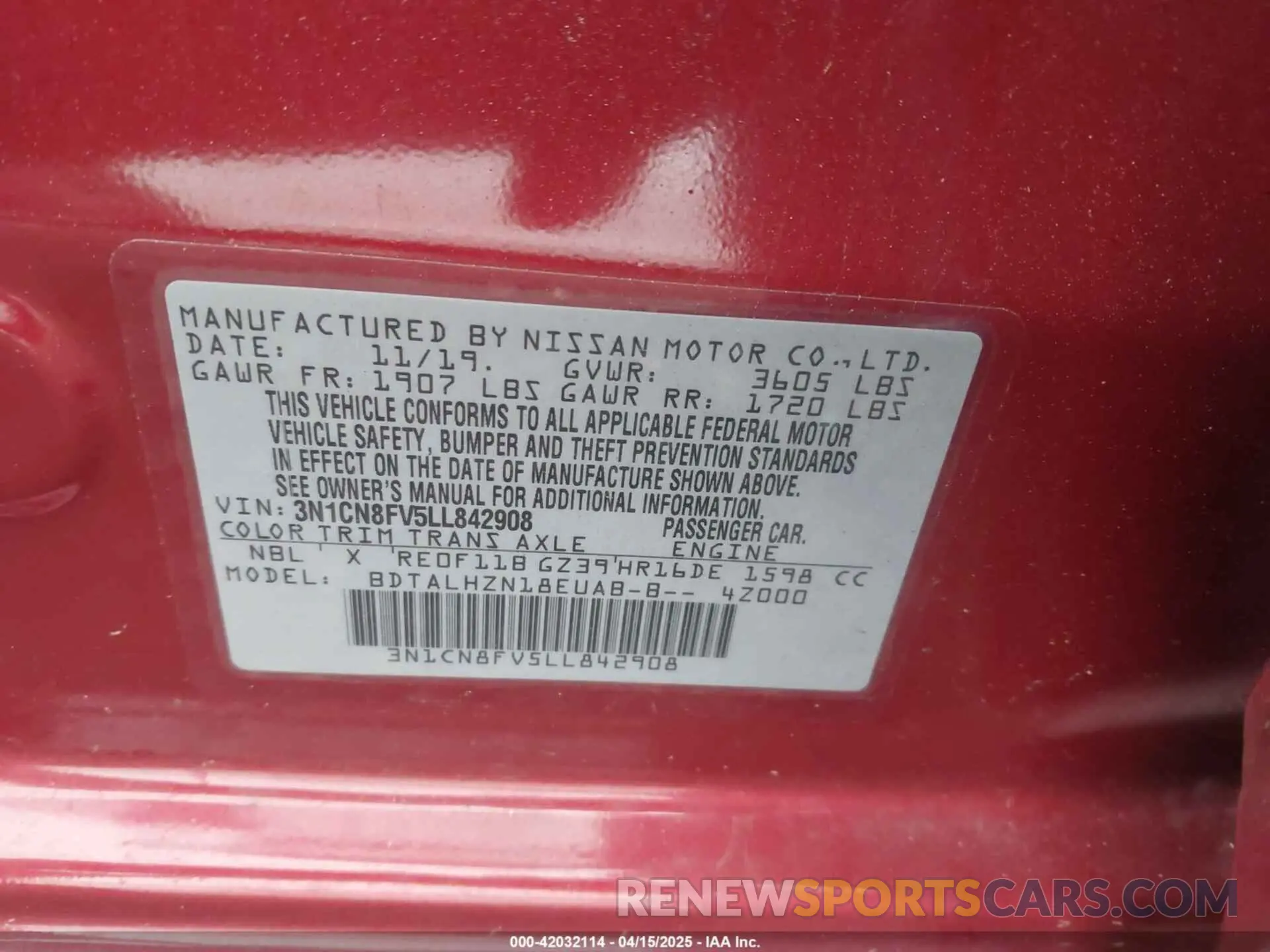 9 Photograph of a damaged car 3N1CN8FV5LL842908 NISSAN VERSA 2020