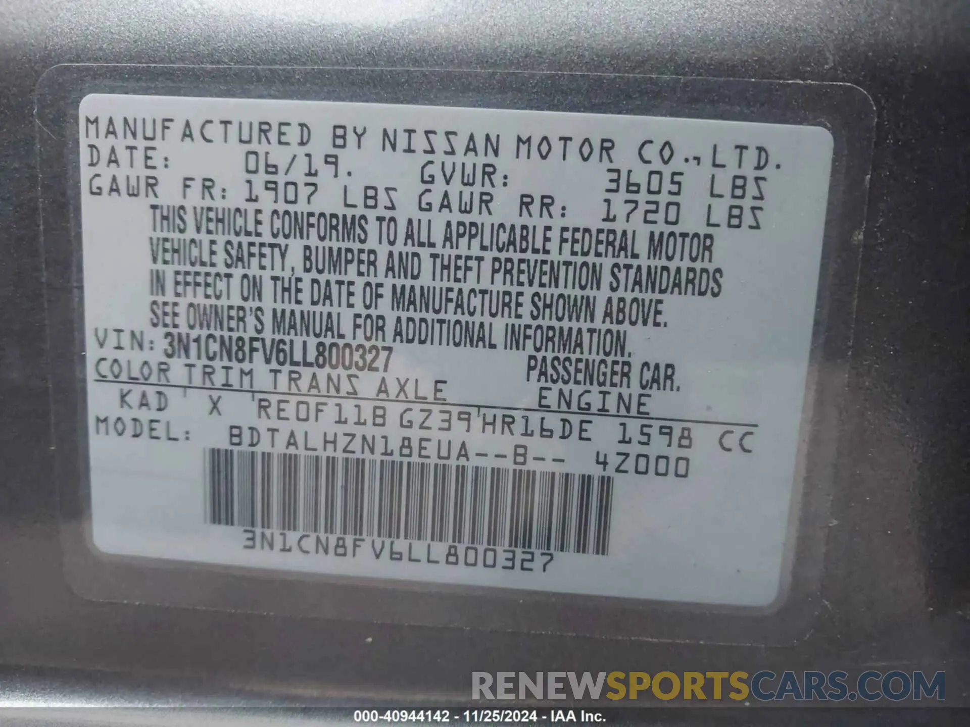 9 Photograph of a damaged car 3N1CN8FV6LL800327 NISSAN VERSA 2020