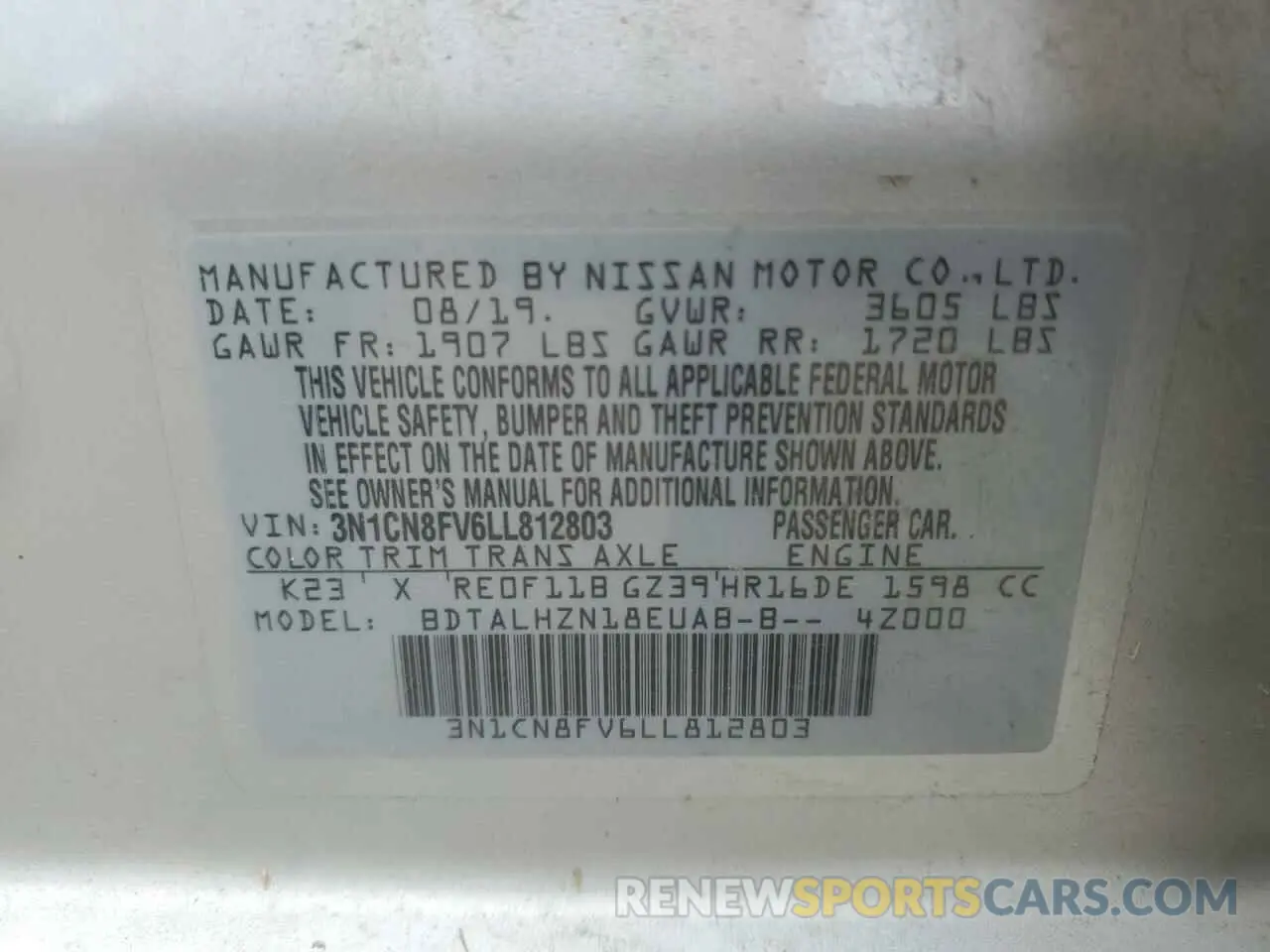 13 Photograph of a damaged car 3N1CN8FV6LL812803 NISSAN VERSA 2020