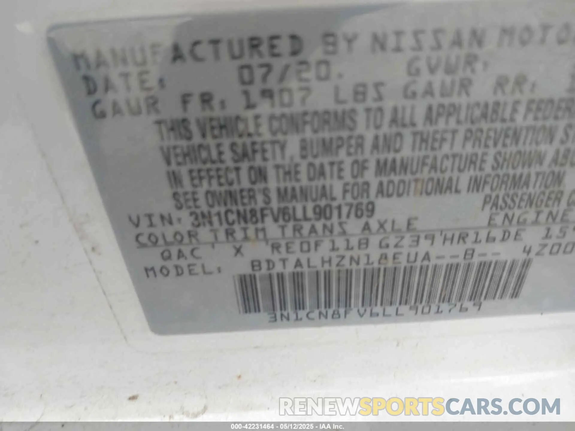 9 Photograph of a damaged car 3N1CN8FV6LL901769 NISSAN VERSA 2020