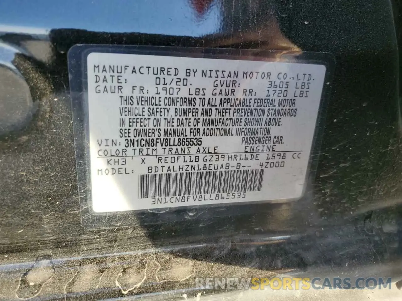 14 Photograph of a damaged car 3N1CN8FV8LL865535 NISSAN VERSA 2020