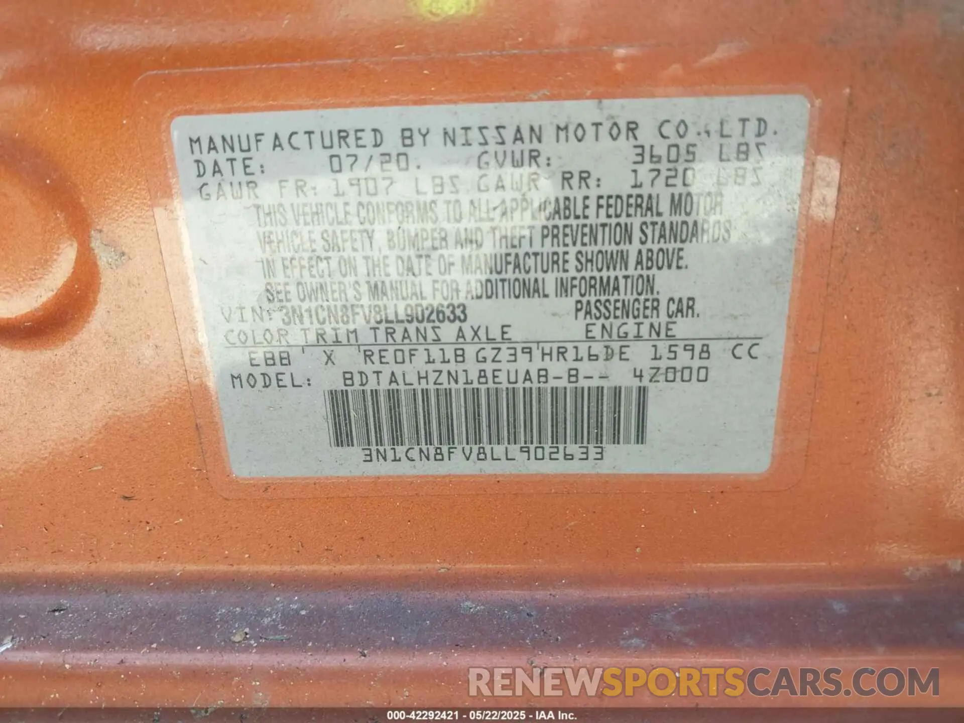 9 Photograph of a damaged car 3N1CN8FV8LL902633 NISSAN VERSA 2020