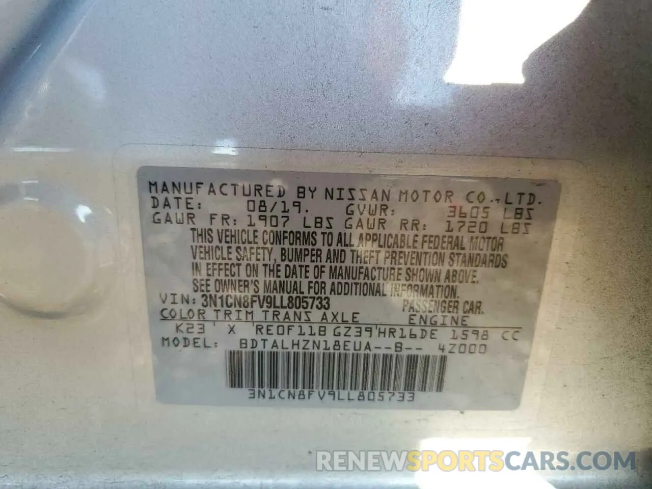 12 Photograph of a damaged car 3N1CN8FV9LL805733 NISSAN VERSA 2020