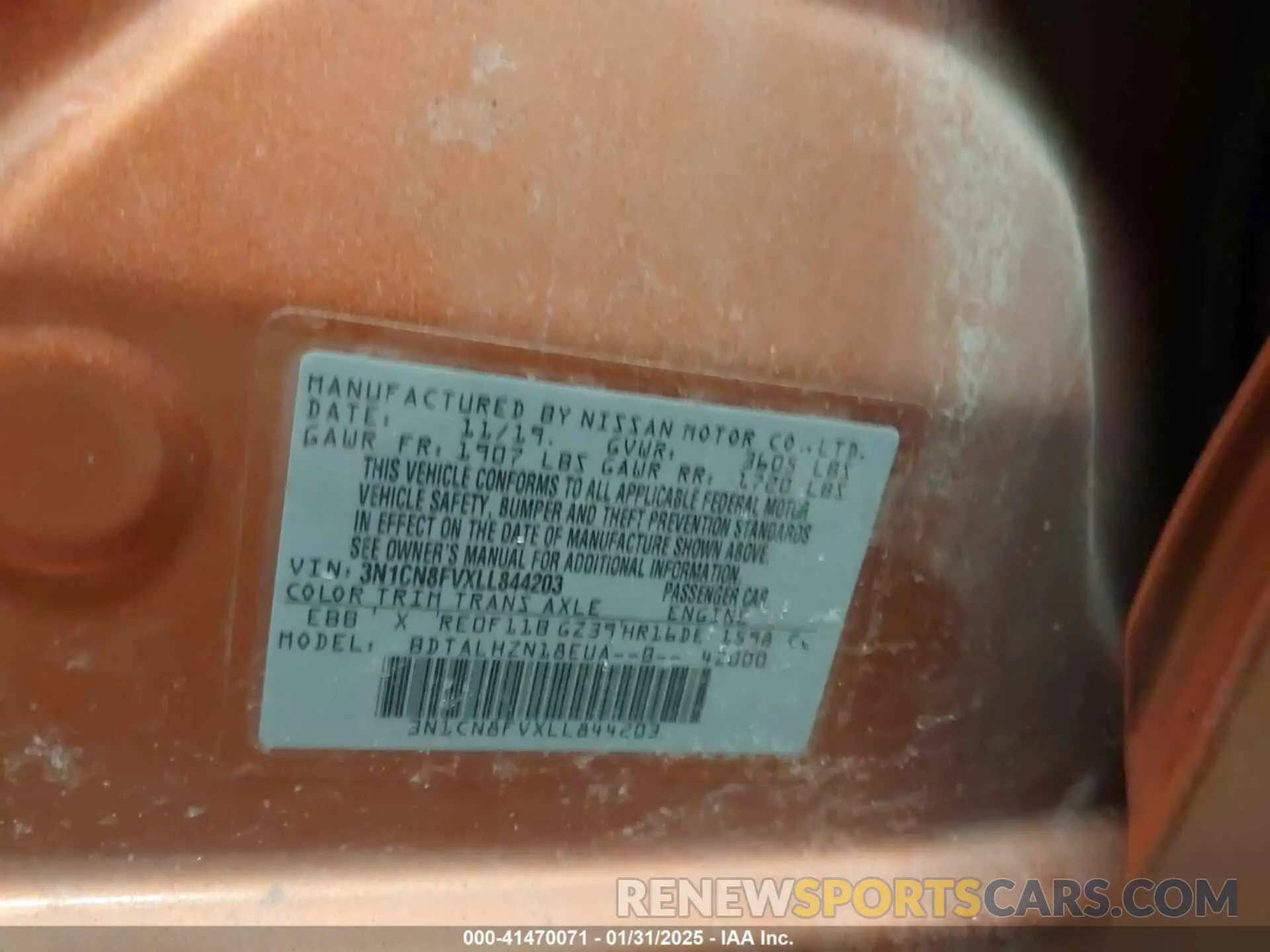 9 Photograph of a damaged car 3N1CN8FVXLL844203 NISSAN VERSA 2020