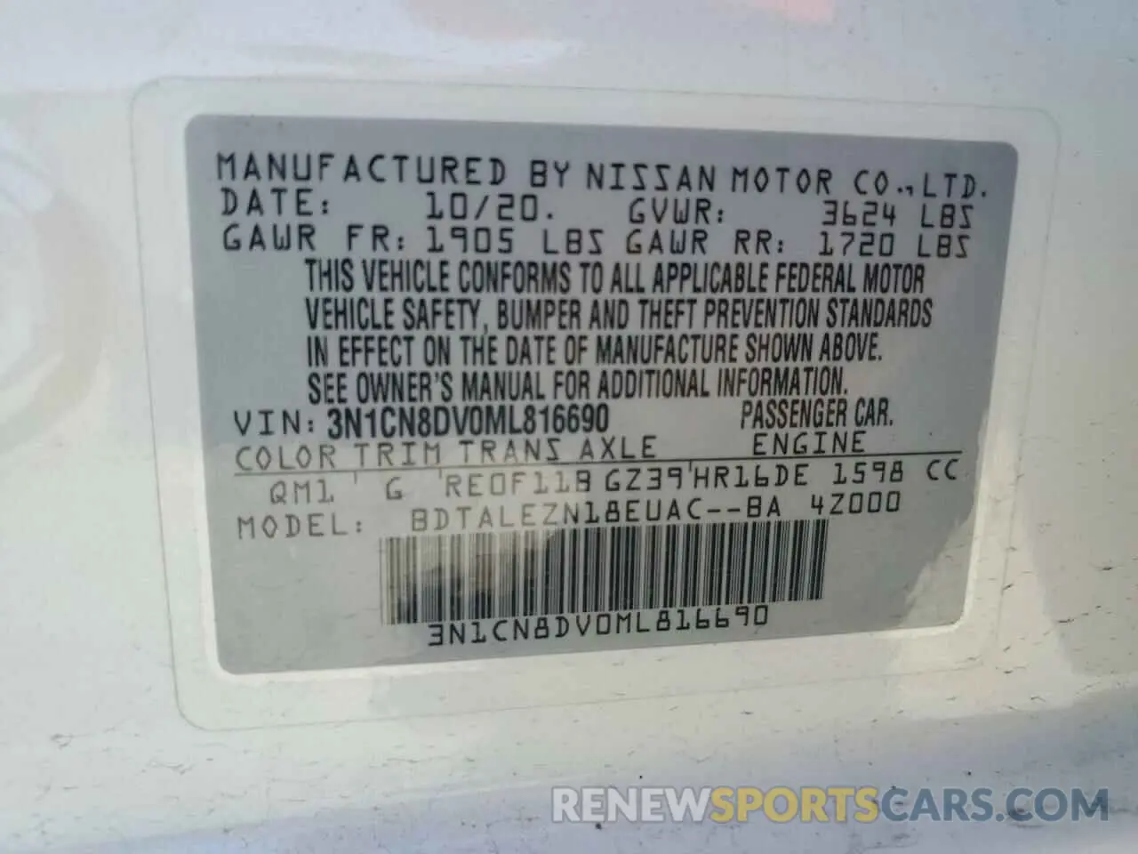 12 Photograph of a damaged car 3N1CN8DV0ML816690 NISSAN VERSA 2021