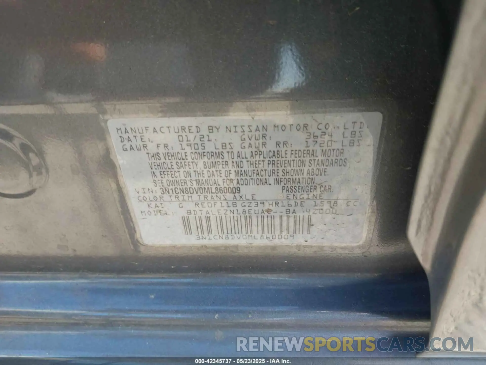 9 Photograph of a damaged car 3N1CN8DV0ML860009 NISSAN VERSA 2021
