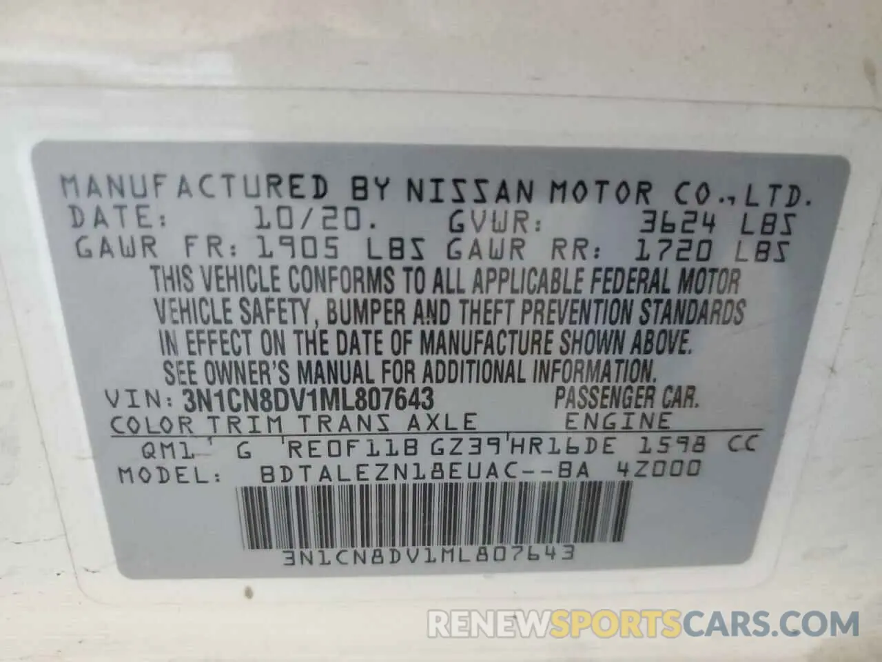 13 Photograph of a damaged car 3N1CN8DV1ML807643 NISSAN VERSA 2021