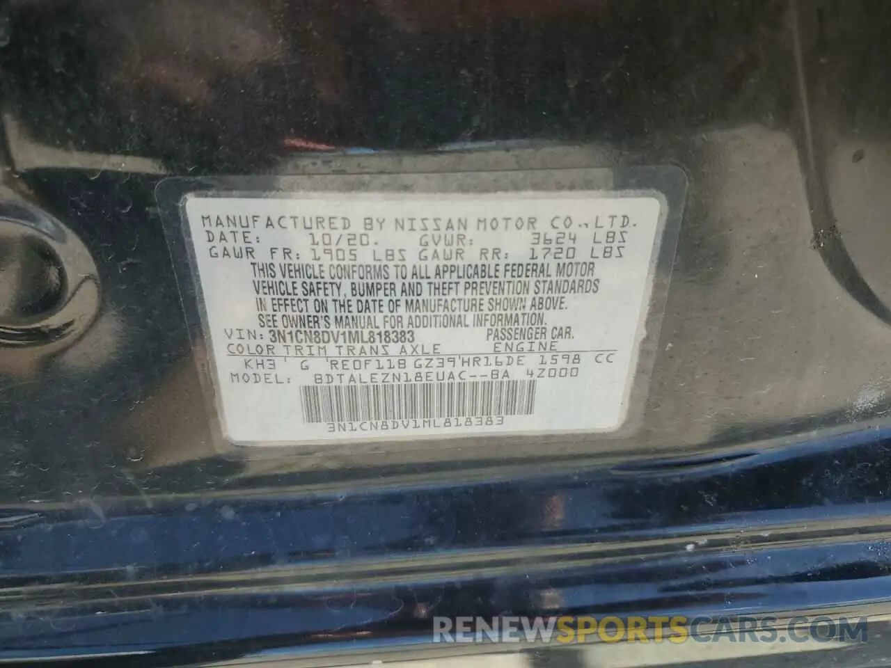 12 Photograph of a damaged car 3N1CN8DV1ML818383 NISSAN VERSA 2021