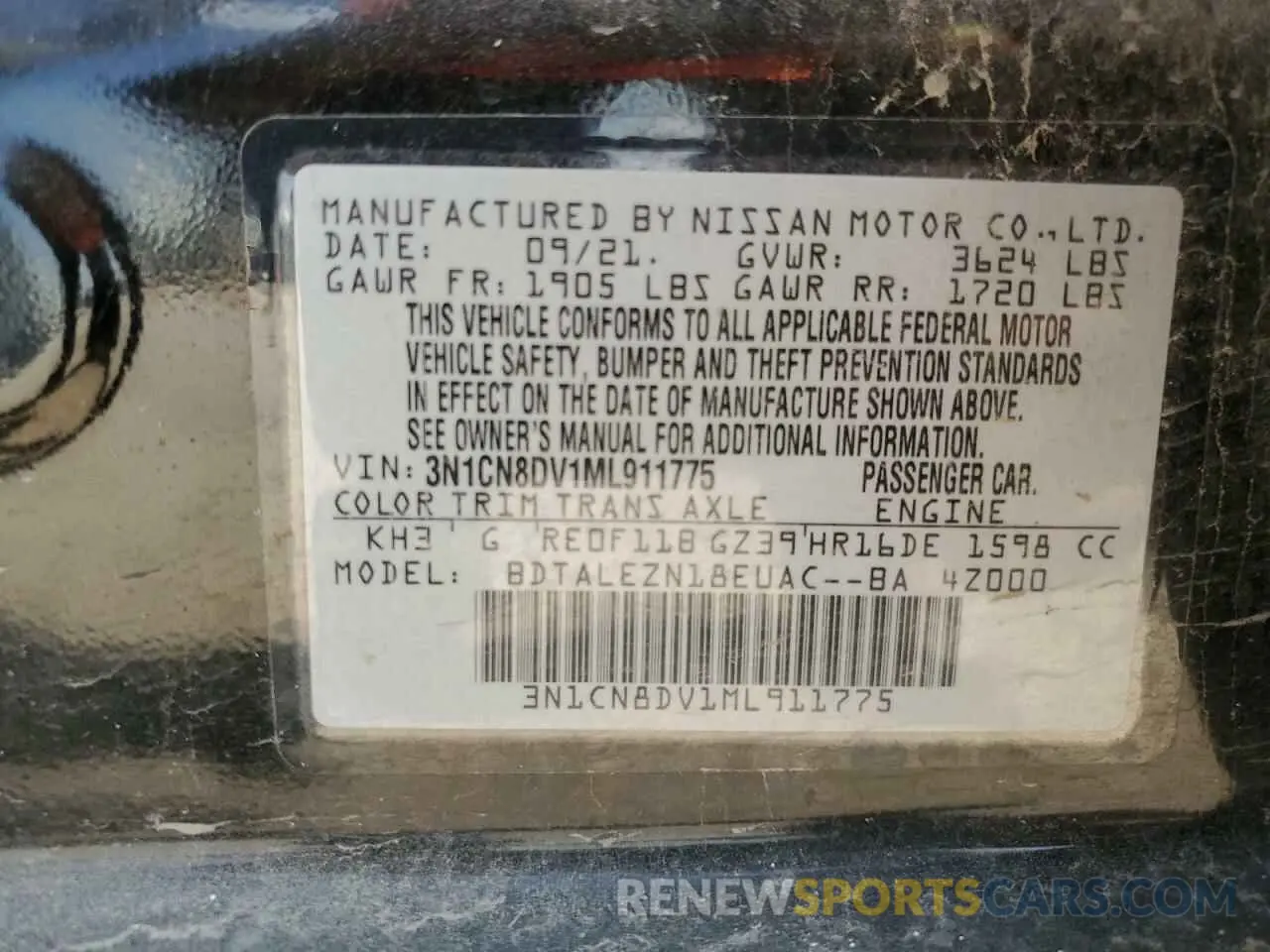 13 Photograph of a damaged car 3N1CN8DV1ML911775 NISSAN VERSA 2021