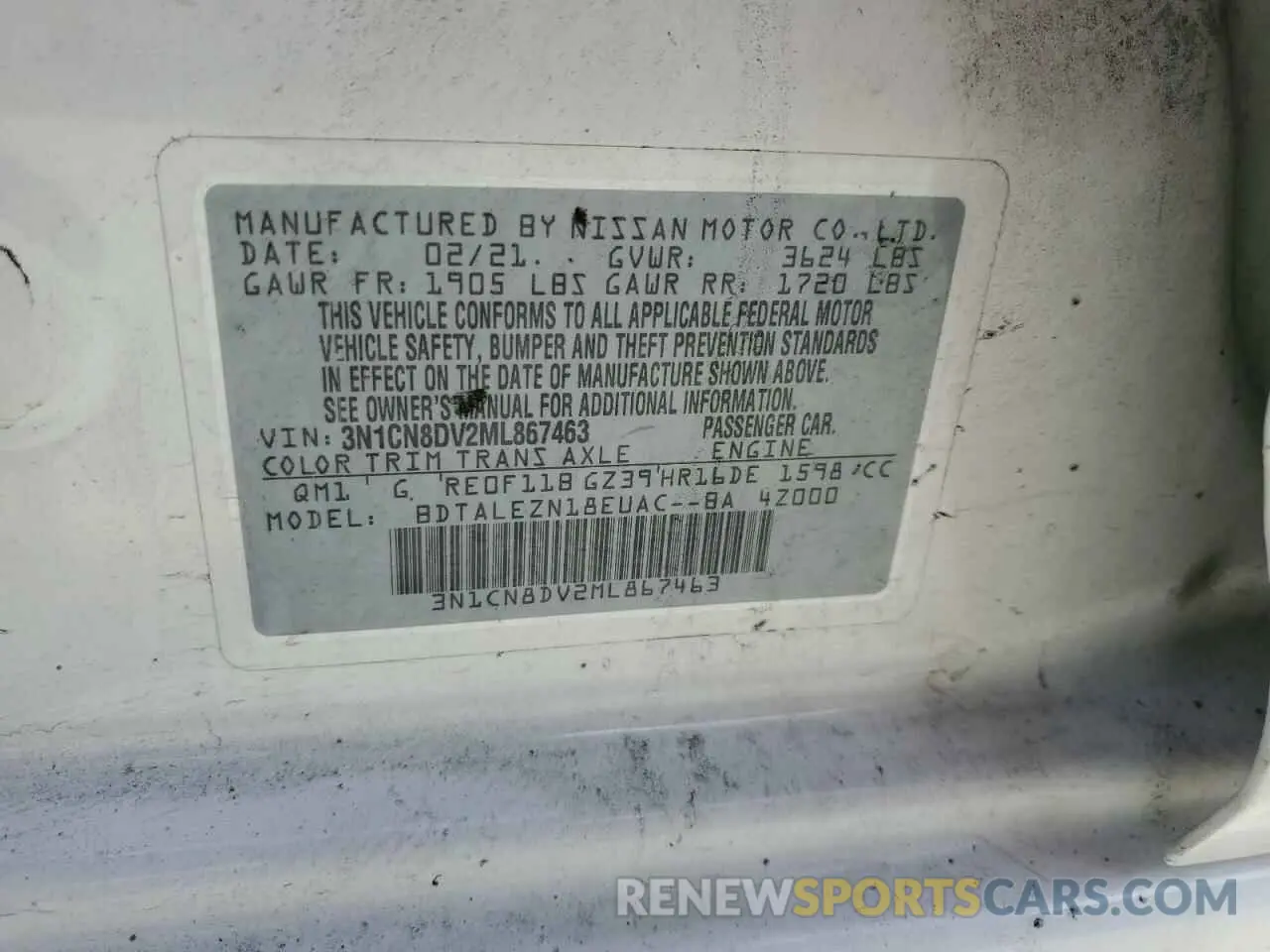 12 Photograph of a damaged car 3N1CN8DV2ML867463 NISSAN VERSA 2021