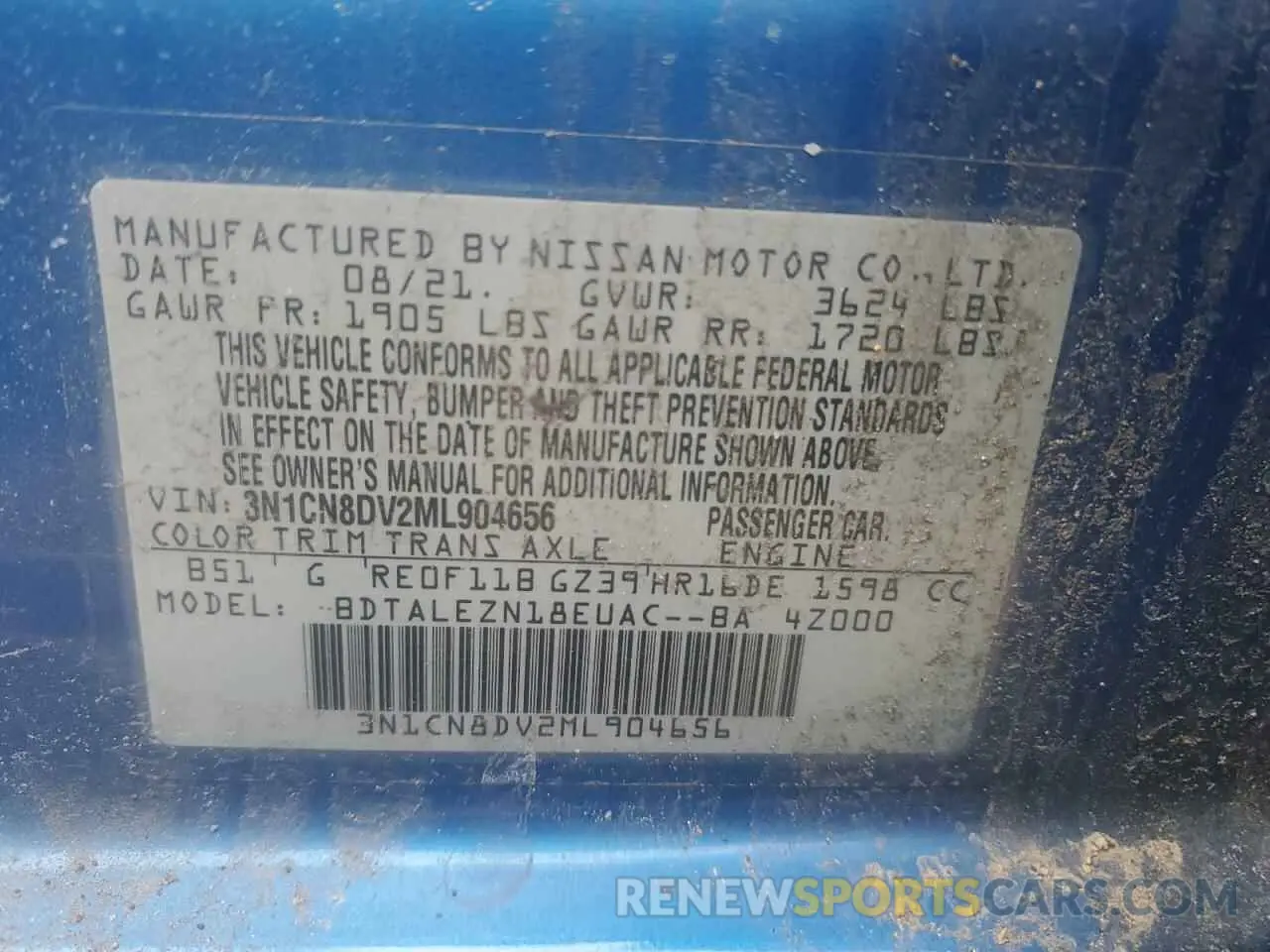 14 Photograph of a damaged car 3N1CN8DV2ML904656 NISSAN VERSA 2021
