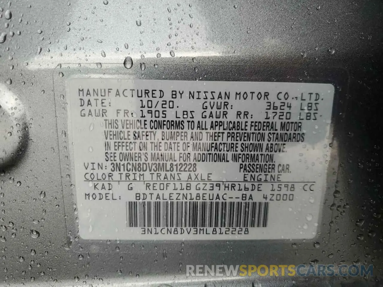 12 Photograph of a damaged car 3N1CN8DV3ML812228 NISSAN VERSA 2021