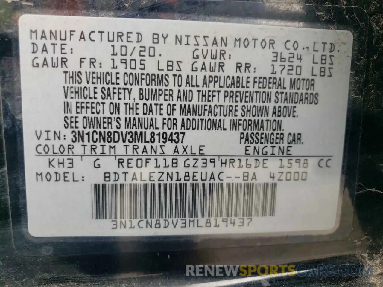 13 Photograph of a damaged car 3N1CN8DV3ML819437 NISSAN VERSA 2021