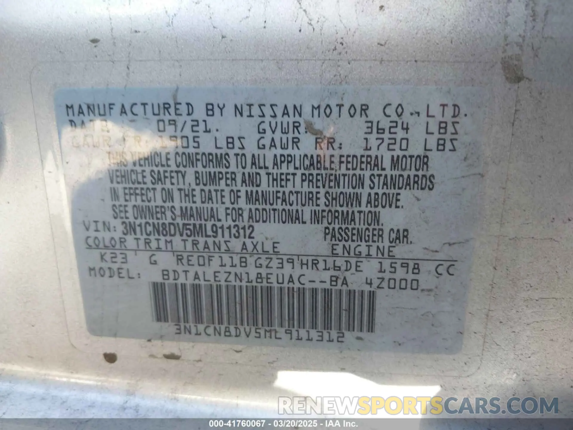 9 Photograph of a damaged car 3N1CN8DV5ML911312 NISSAN VERSA 2021