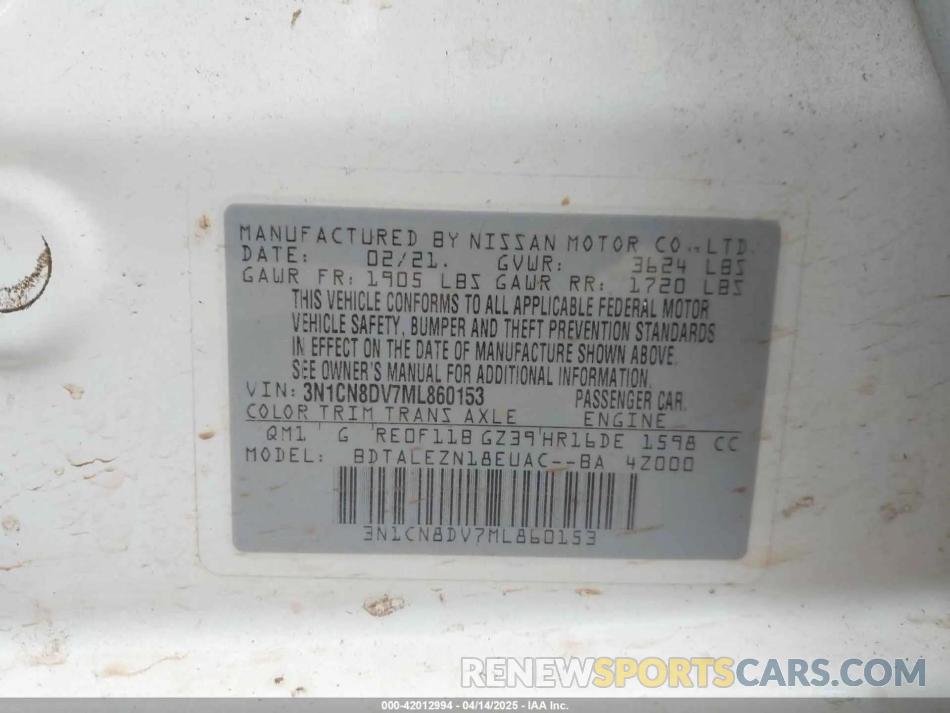 9 Photograph of a damaged car 3N1CN8DV7ML860153 NISSAN VERSA 2021