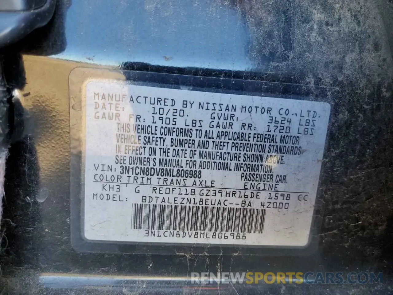 12 Photograph of a damaged car 3N1CN8DV8ML806988 NISSAN VERSA 2021