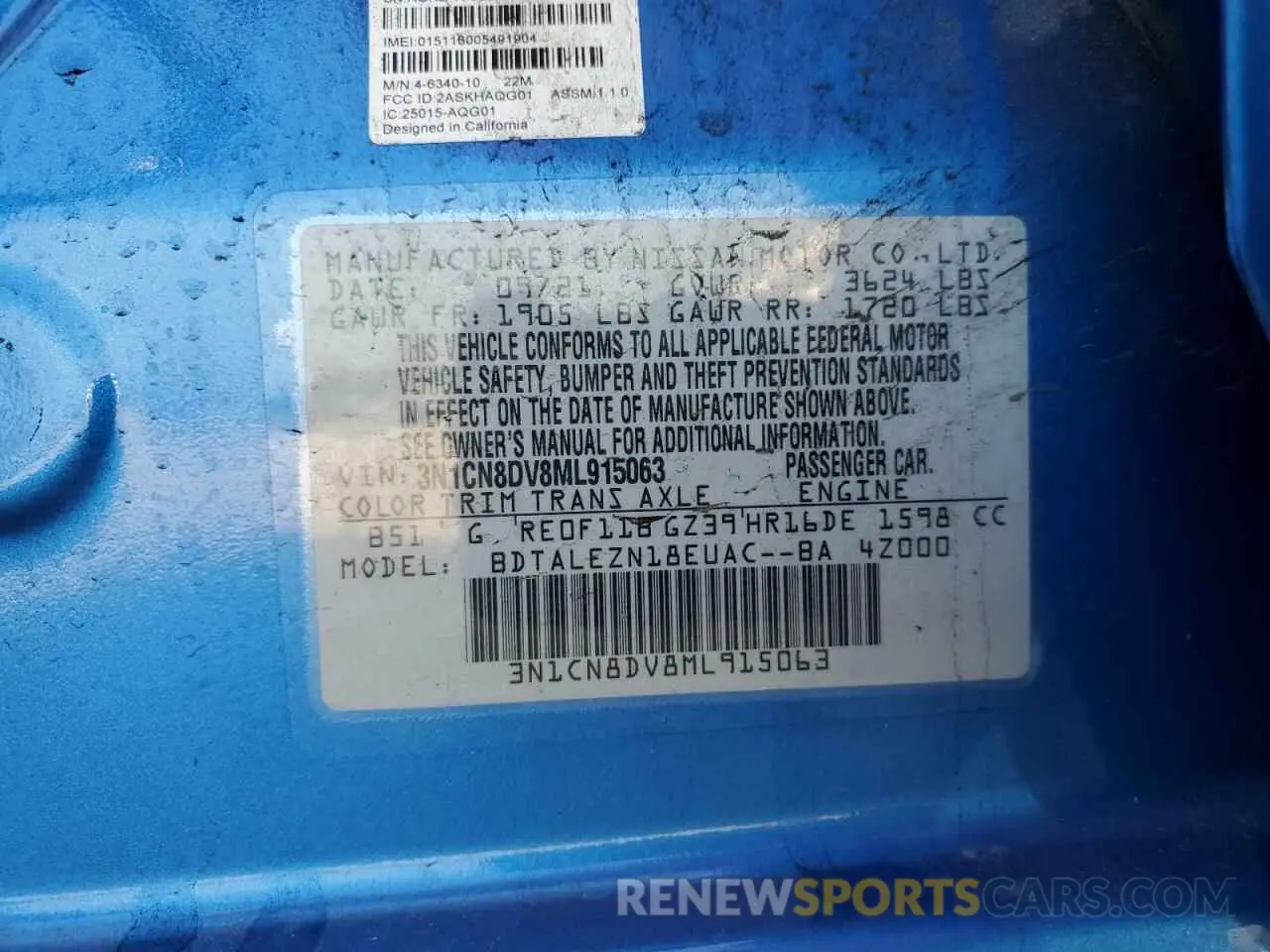 12 Photograph of a damaged car 3N1CN8DV8ML915063 NISSAN VERSA 2021