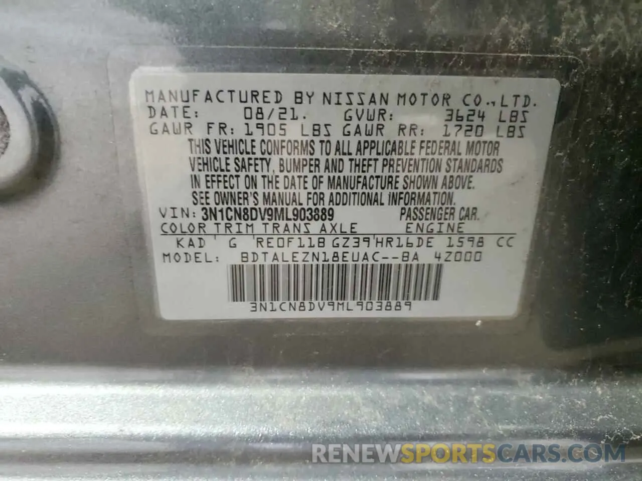 12 Photograph of a damaged car 3N1CN8DV9ML903889 NISSAN VERSA 2021