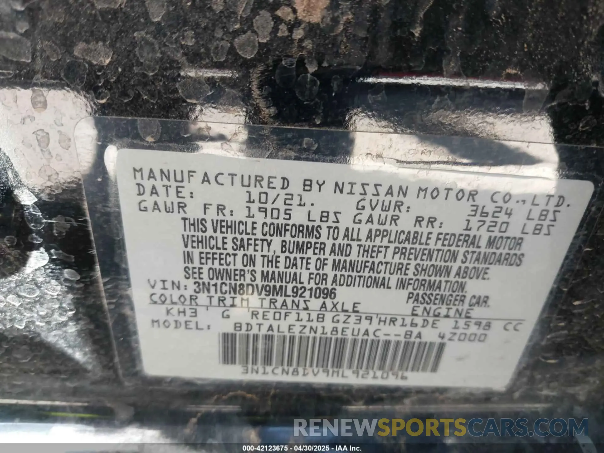9 Photograph of a damaged car 3N1CN8DV9ML921096 NISSAN VERSA 2021