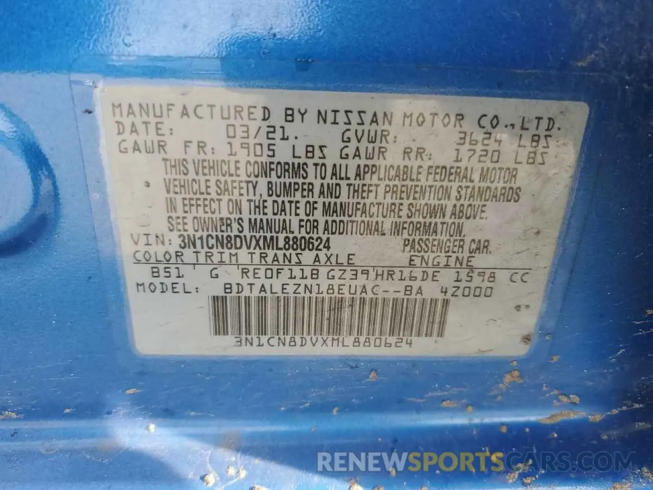 13 Photograph of a damaged car 3N1CN8DVXML880624 NISSAN VERSA 2021