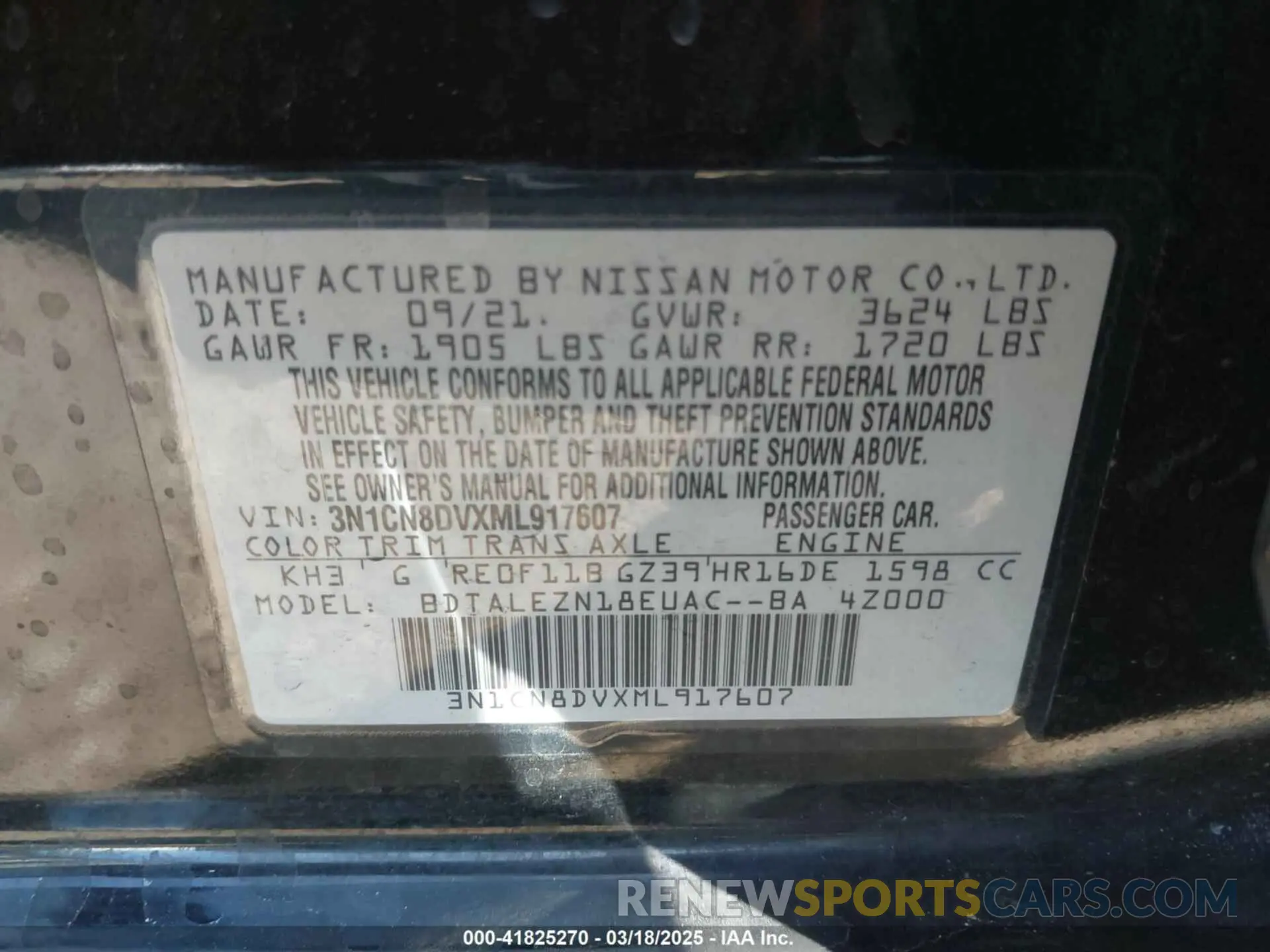 9 Photograph of a damaged car 3N1CN8DVXML917607 NISSAN VERSA 2021