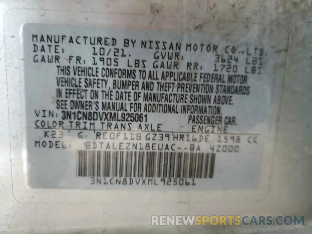 14 Photograph of a damaged car 3N1CN8DVXML925061 NISSAN VERSA 2021