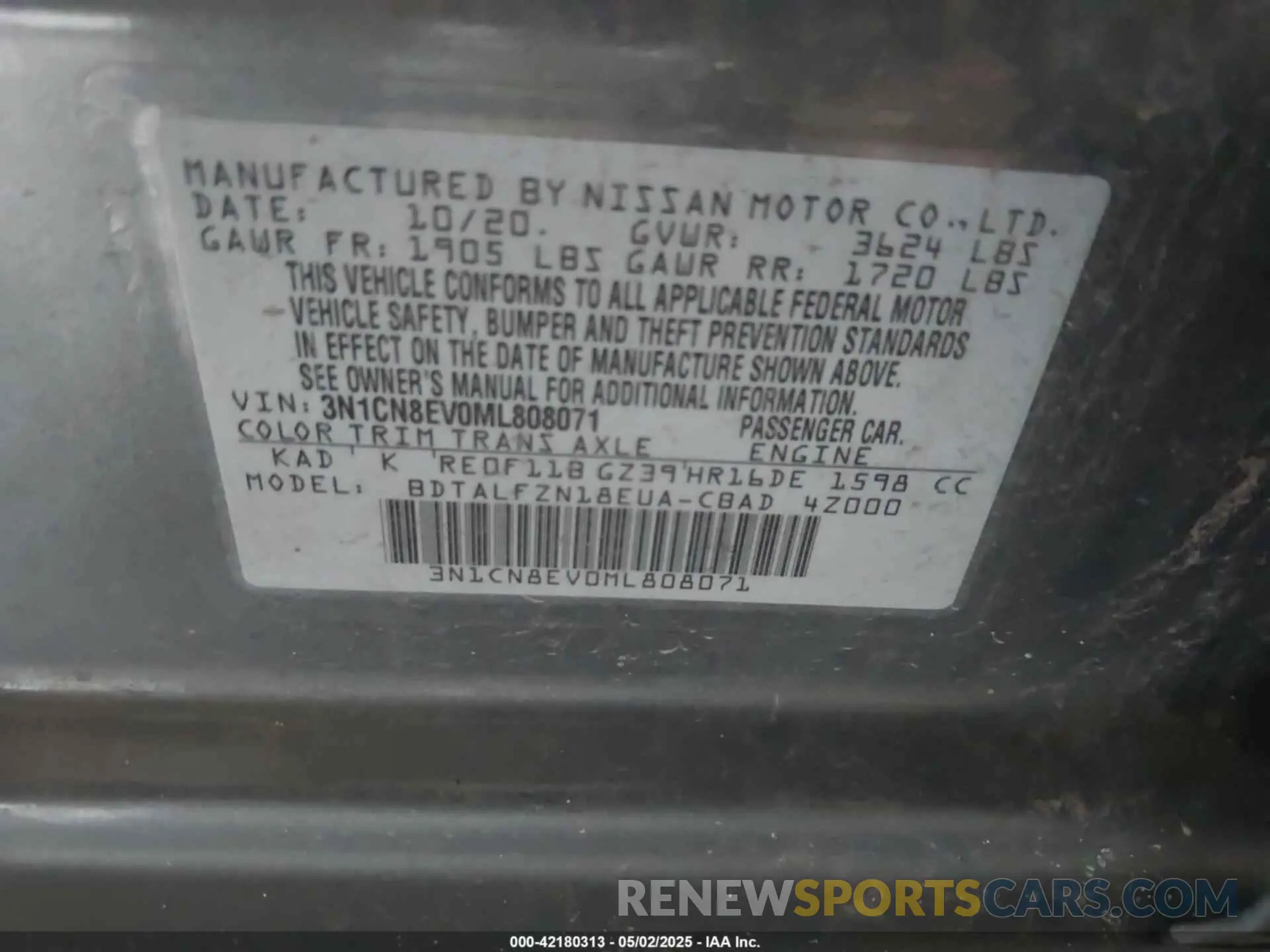 9 Photograph of a damaged car 3N1CN8EV0ML808071 NISSAN VERSA 2021