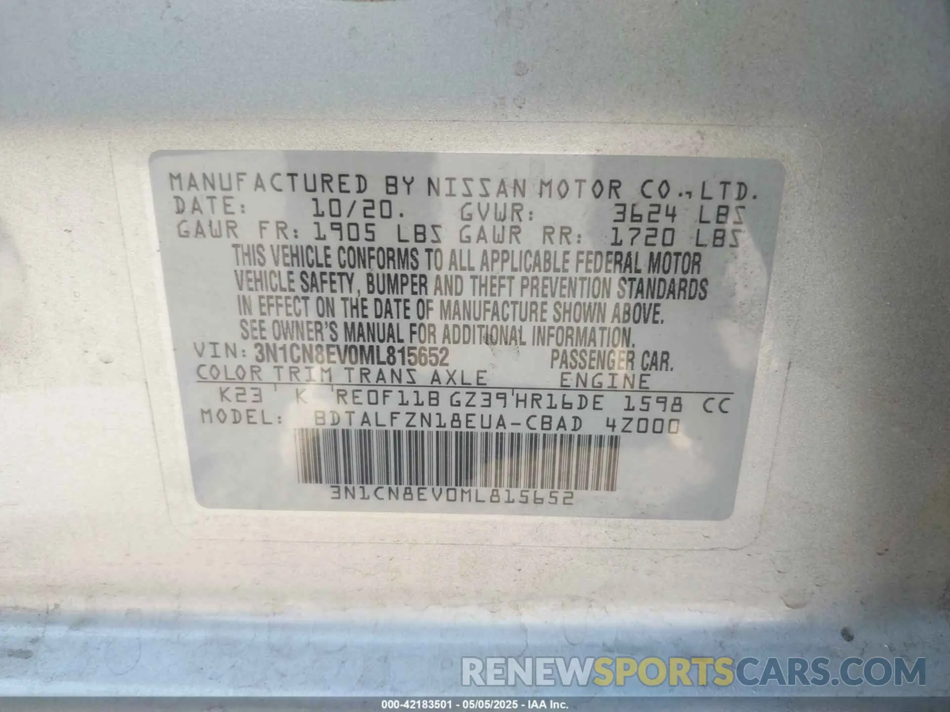 9 Photograph of a damaged car 3N1CN8EV0ML815652 NISSAN VERSA 2021