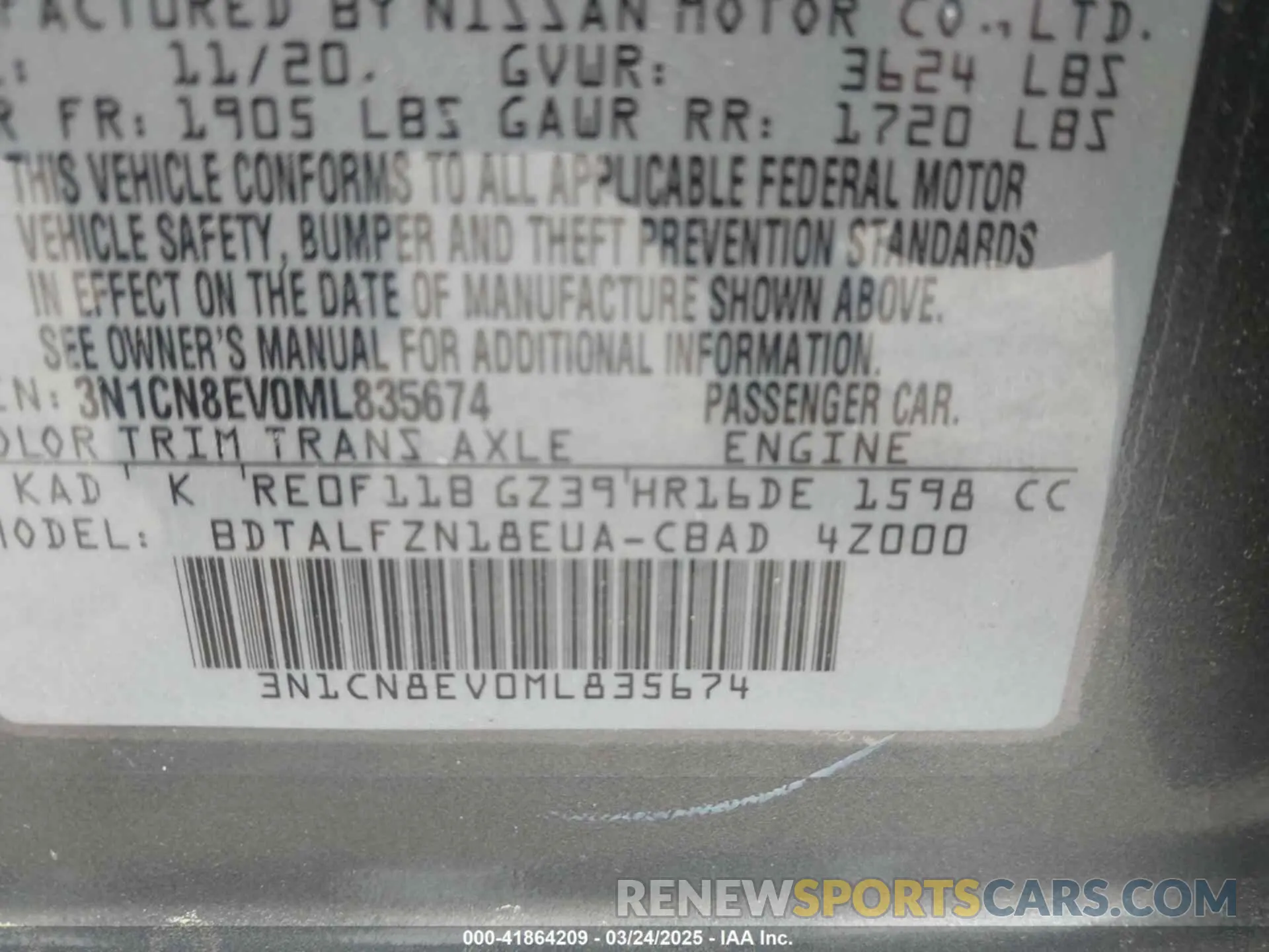 9 Photograph of a damaged car 3N1CN8EV0ML835674 NISSAN VERSA 2021