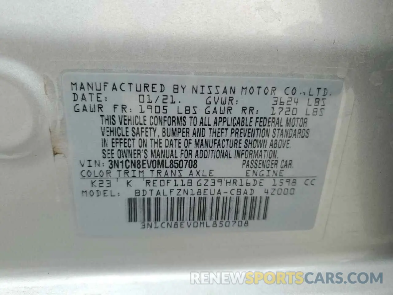 12 Photograph of a damaged car 3N1CN8EV0ML850708 NISSAN VERSA 2021