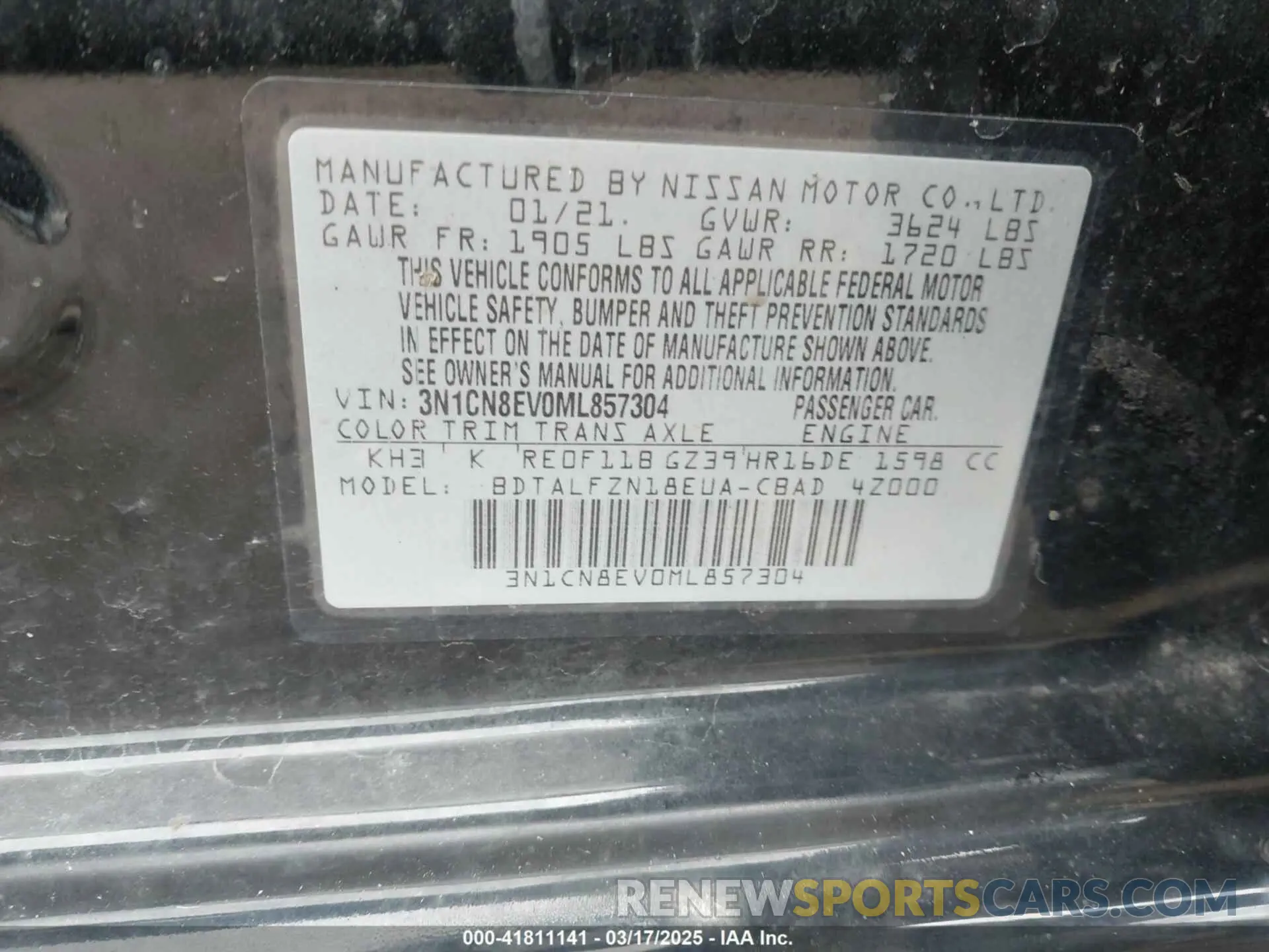 9 Photograph of a damaged car 3N1CN8EV0ML857304 NISSAN VERSA 2021