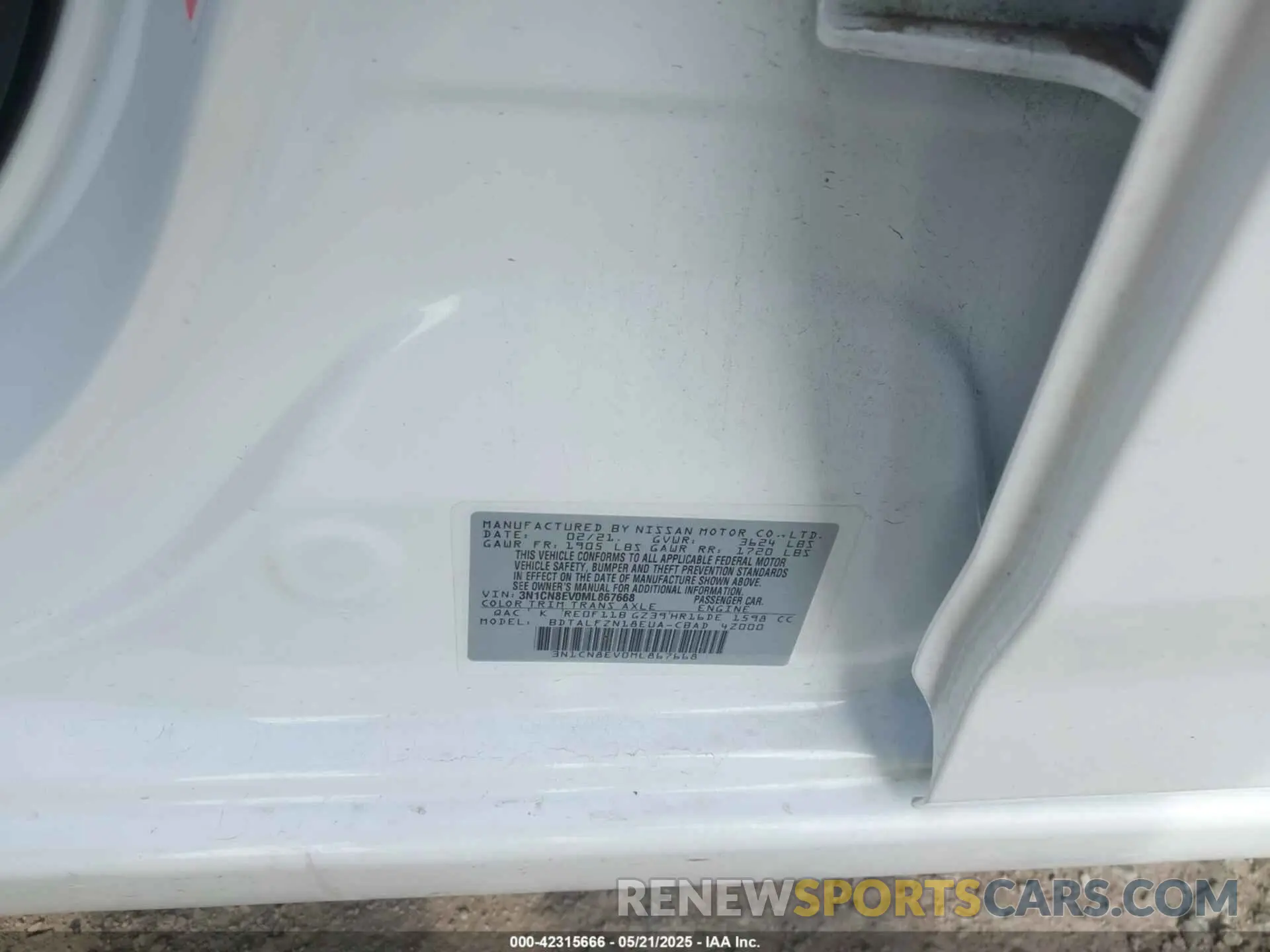 9 Photograph of a damaged car 3N1CN8EV0ML867668 NISSAN VERSA 2021