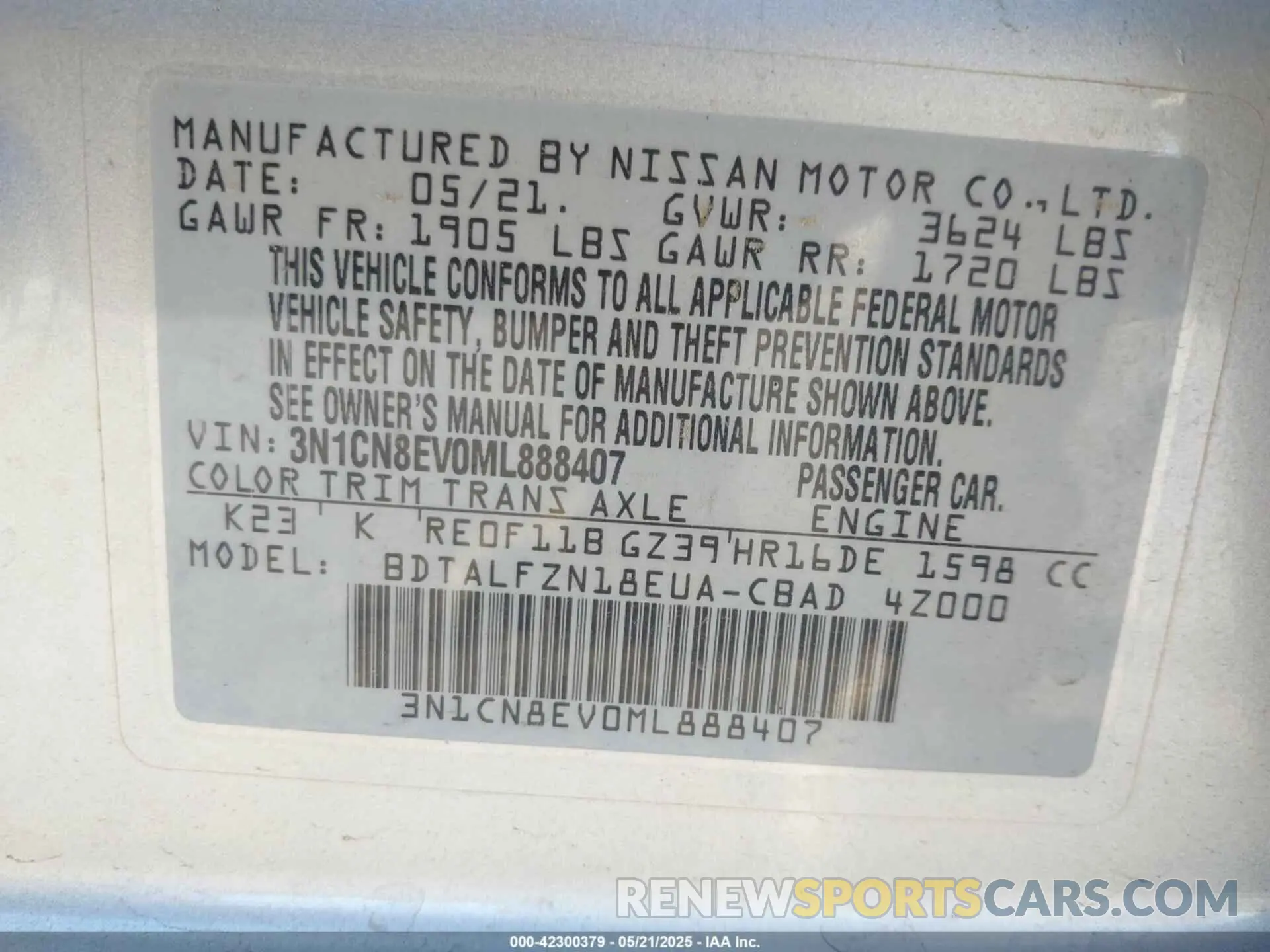 9 Photograph of a damaged car 3N1CN8EV0ML888407 NISSAN VERSA 2021
