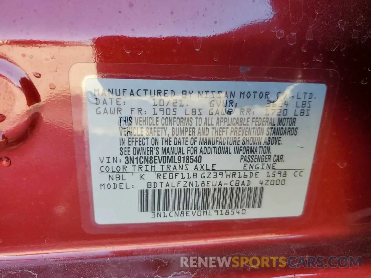 13 Photograph of a damaged car 3N1CN8EV0ML918540 NISSAN VERSA 2021