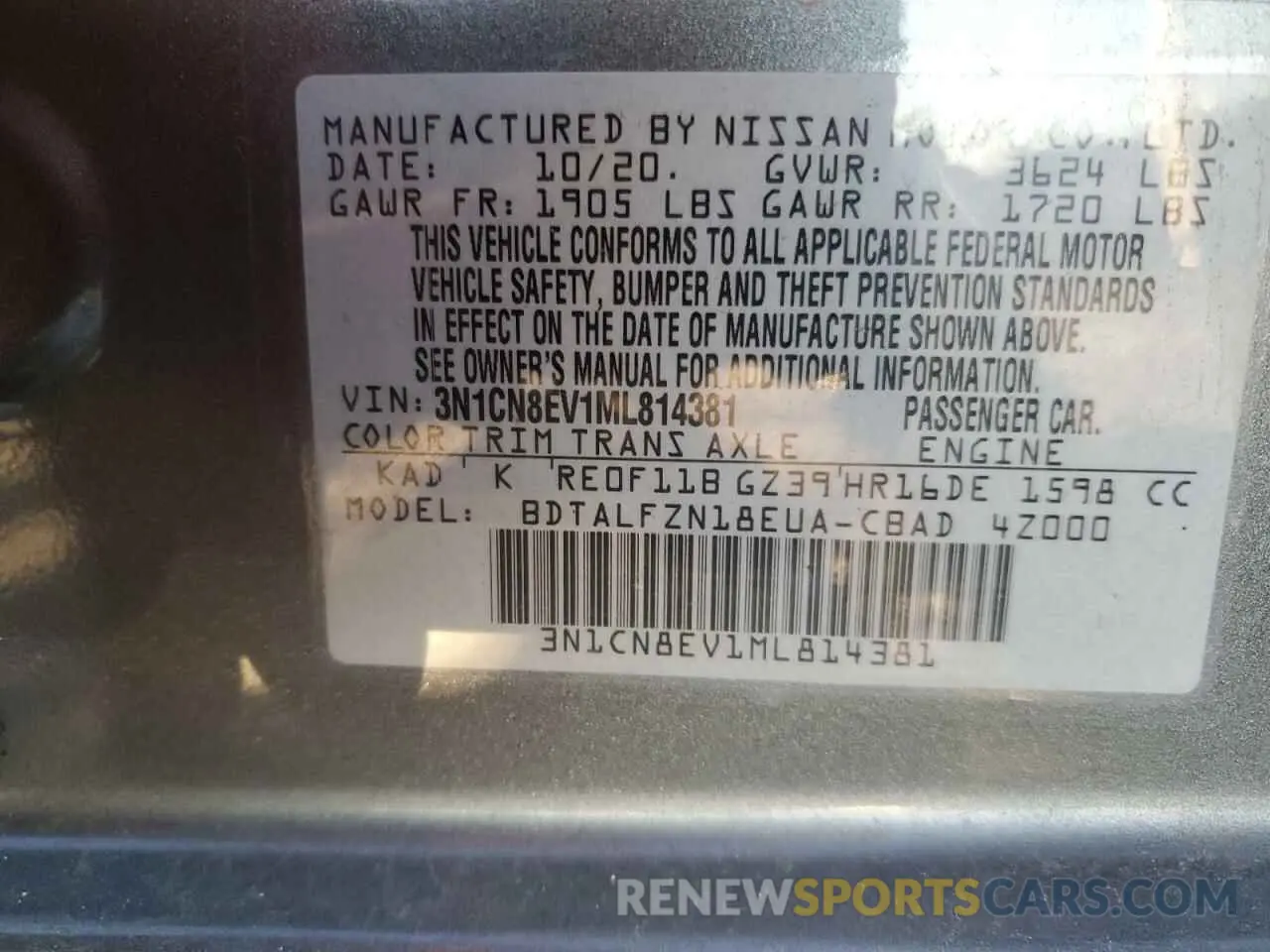 13 Photograph of a damaged car 3N1CN8EV1ML814381 NISSAN VERSA 2021
