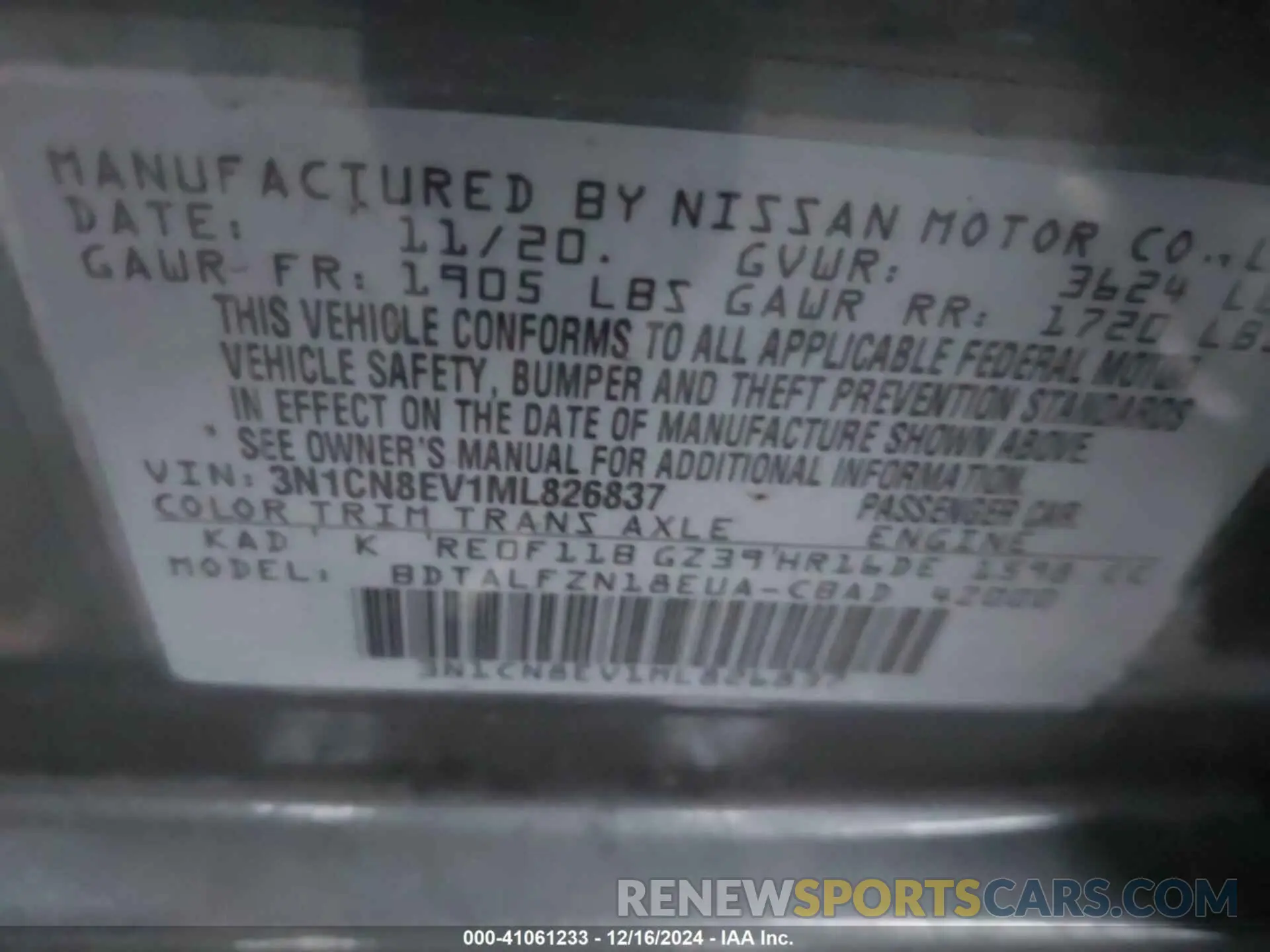9 Photograph of a damaged car 3N1CN8EV1ML826837 NISSAN VERSA 2021