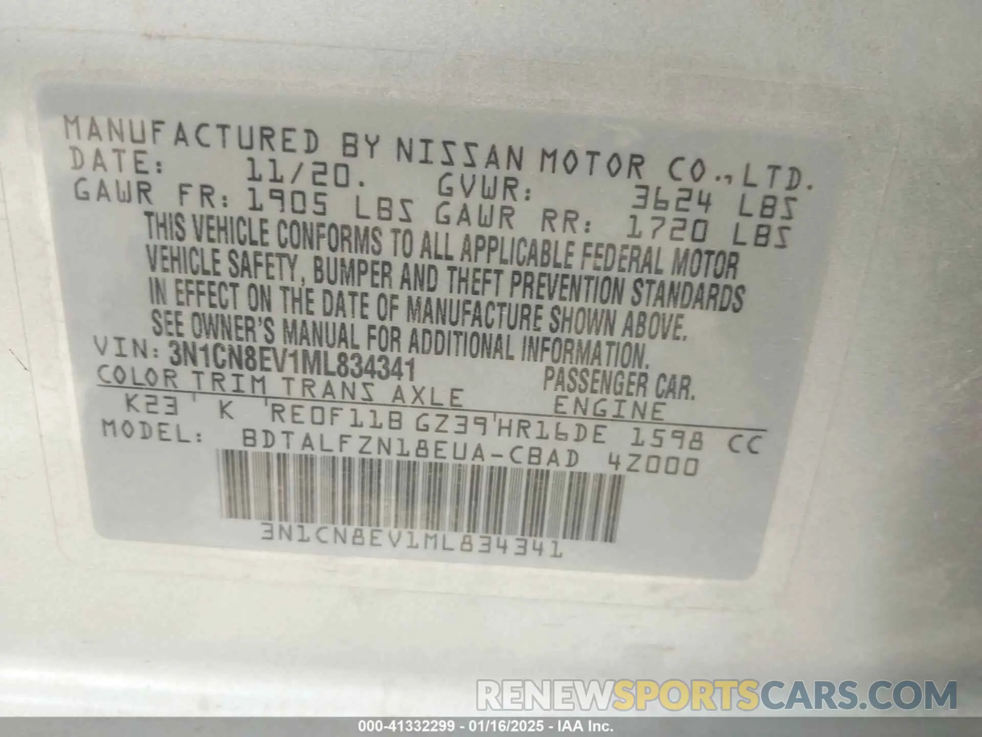 9 Photograph of a damaged car 3N1CN8EV1ML834341 NISSAN VERSA 2021