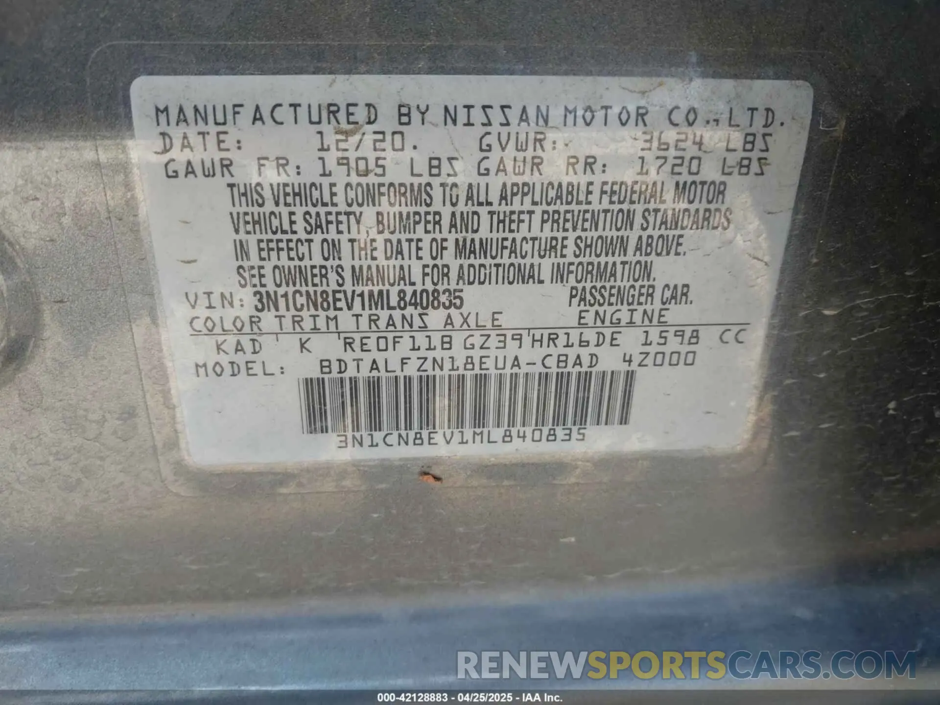 9 Photograph of a damaged car 3N1CN8EV1ML840835 NISSAN VERSA 2021