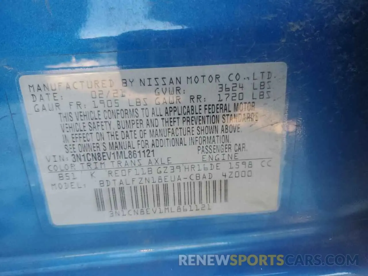 14 Photograph of a damaged car 3N1CN8EV1ML861121 NISSAN VERSA 2021