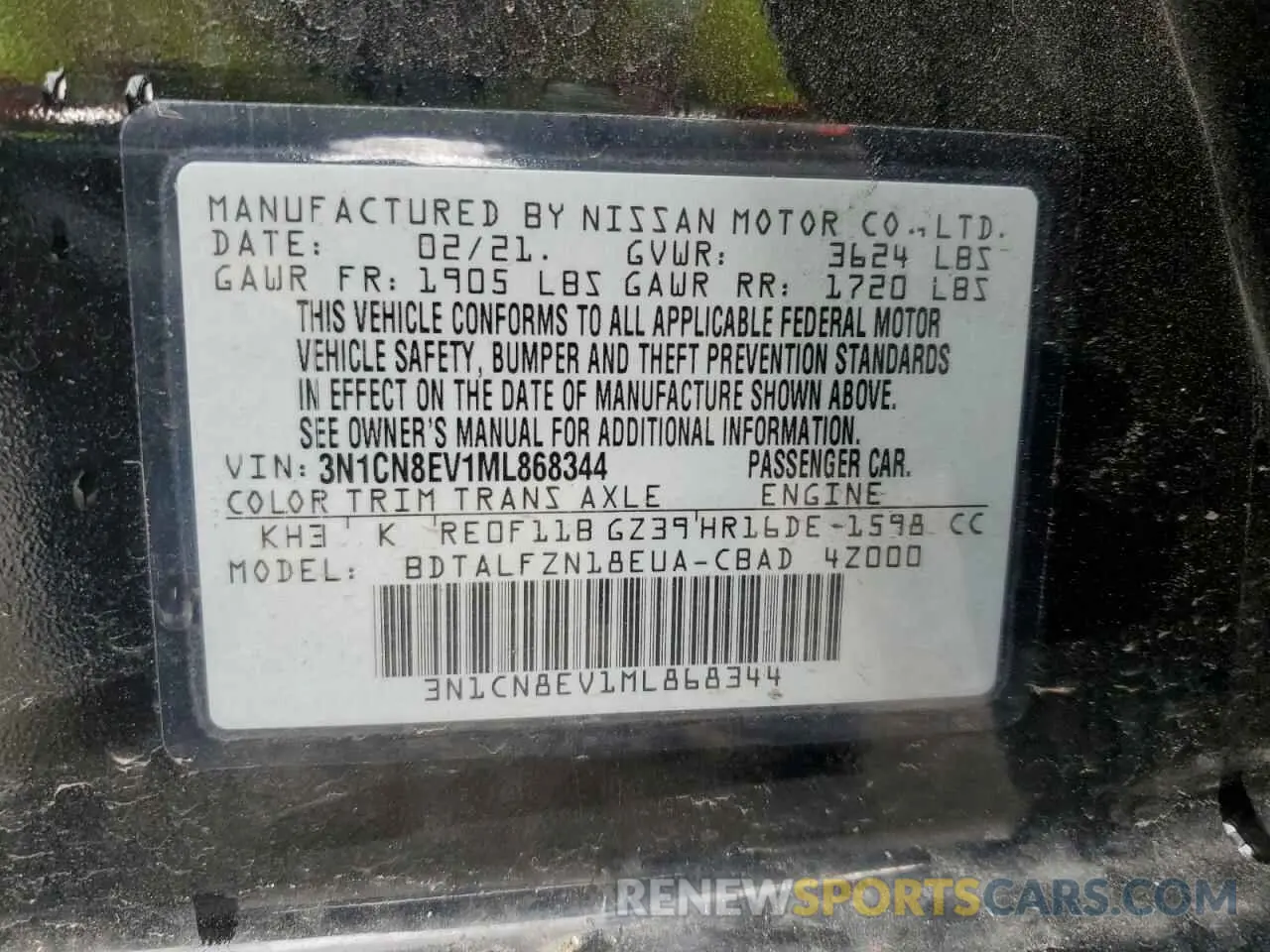 14 Photograph of a damaged car 3N1CN8EV1ML868344 NISSAN VERSA 2021
